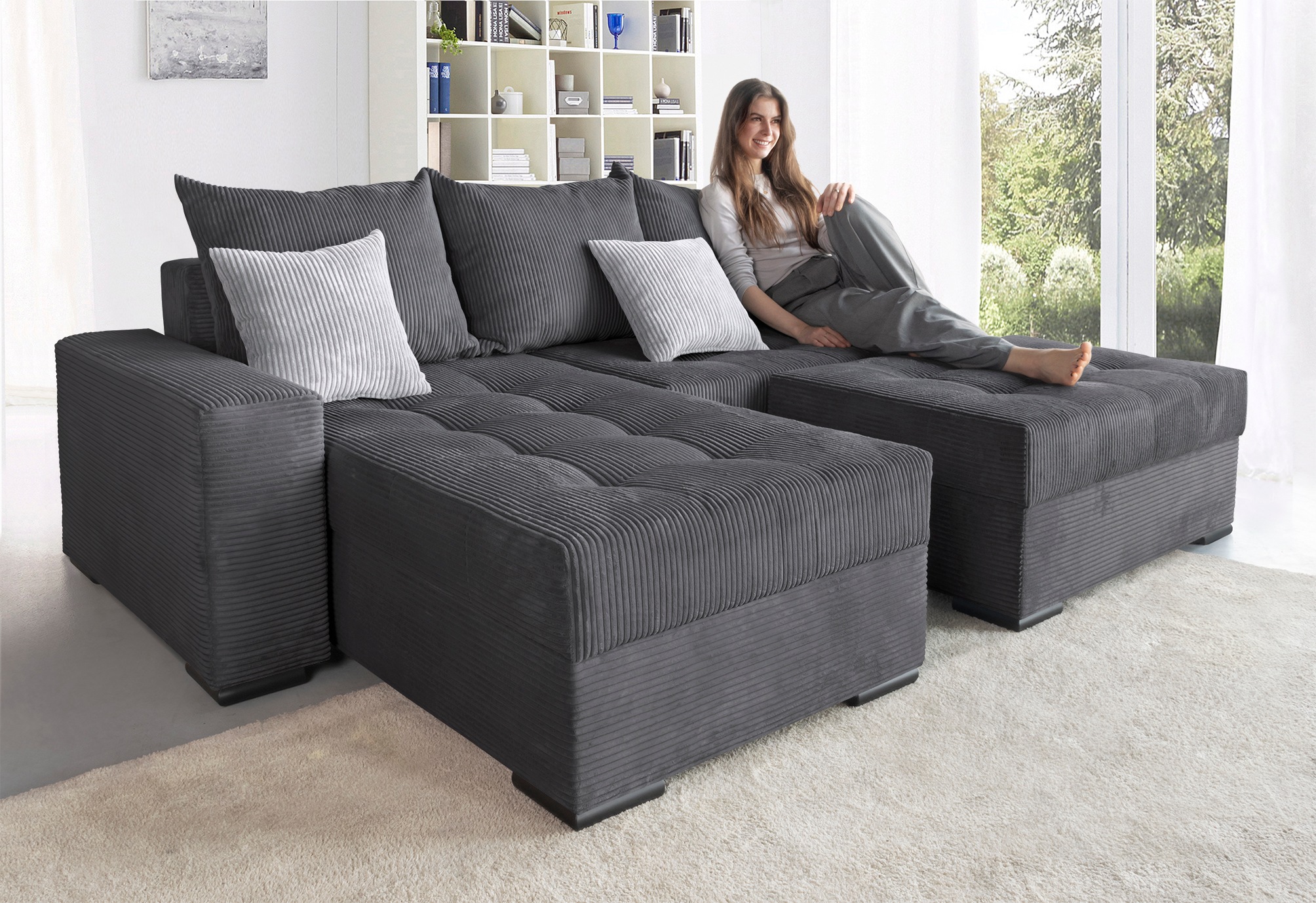 COLLECTION AB Ecksofa "Josy L-Form, B: 214 cm in Cord, Cord-Mix" mit Bettfu günstig online kaufen
