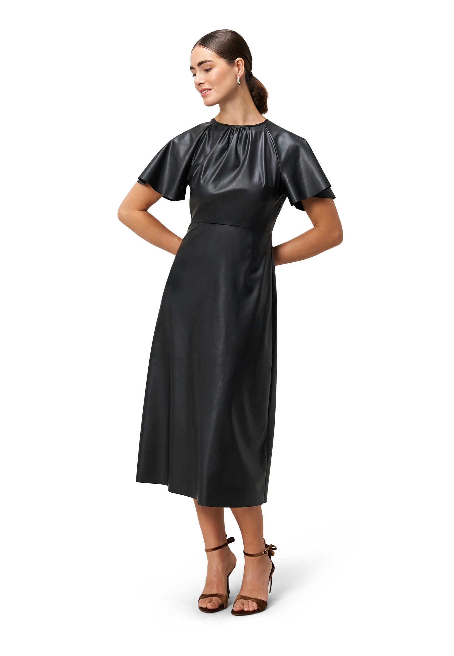 Zero Midikleid »Damen in Lederoptik« Ohne Tasche drapiert /gerafft