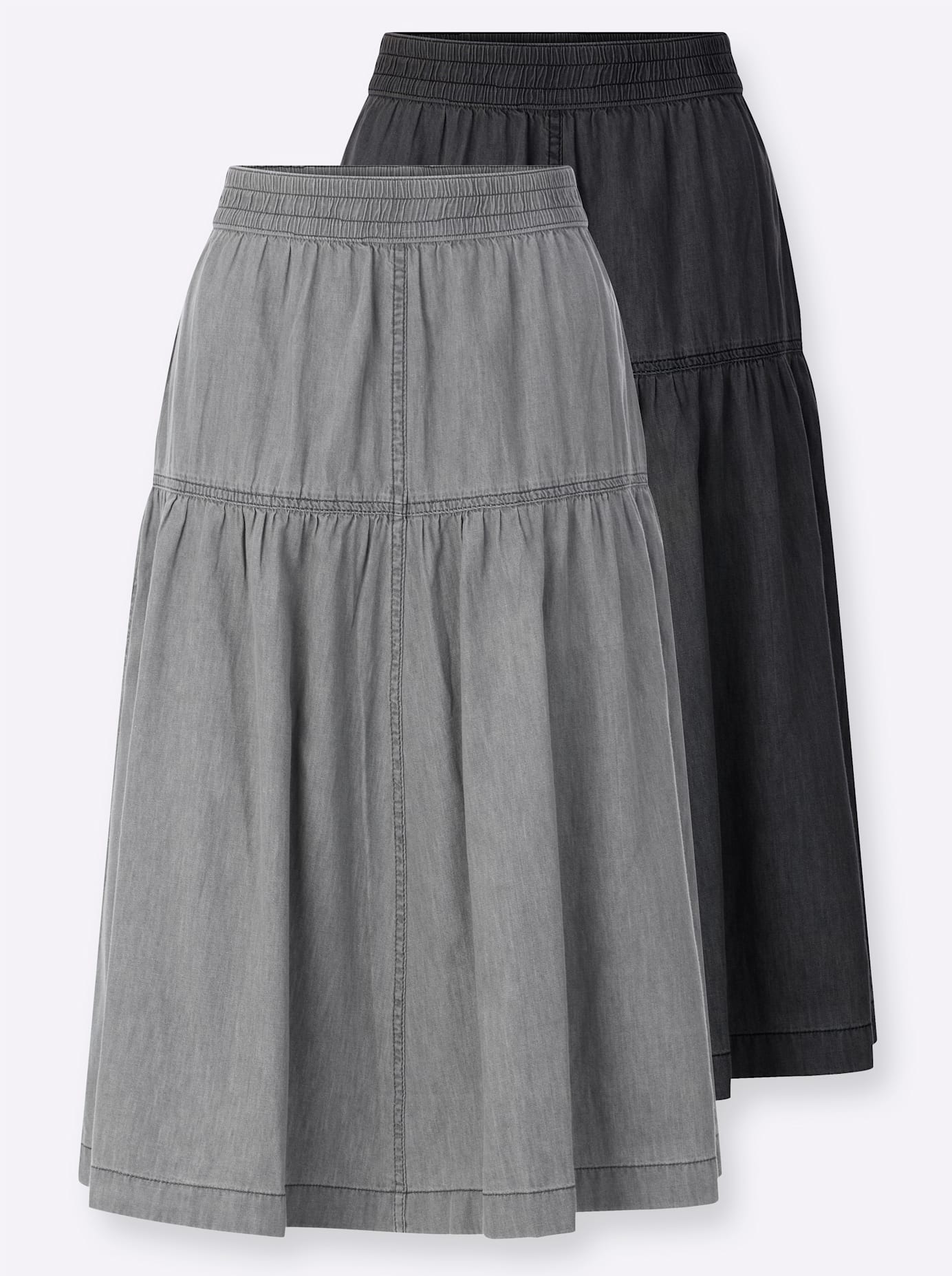 Jeansrock CLASSIC BASICS, Damen, Gr. 50, light grau, denim, graphit, denim, 100% Baumwolle, unifarben, wadenlang, Röcke Jeansrock 2