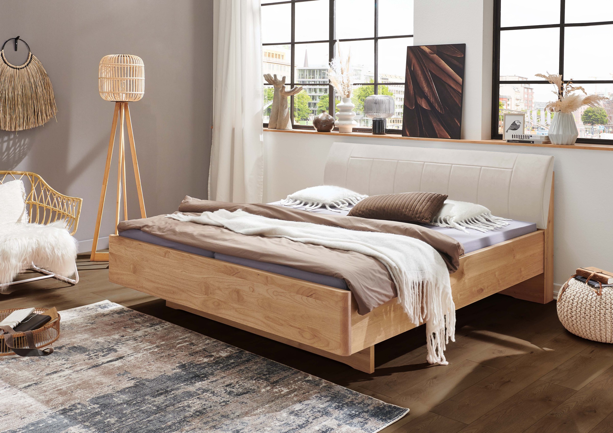 WIEMANN Holzbett "Cardiff, Bettgestell, Bettrahmen, teilmassiv, mit Polster günstig online kaufen