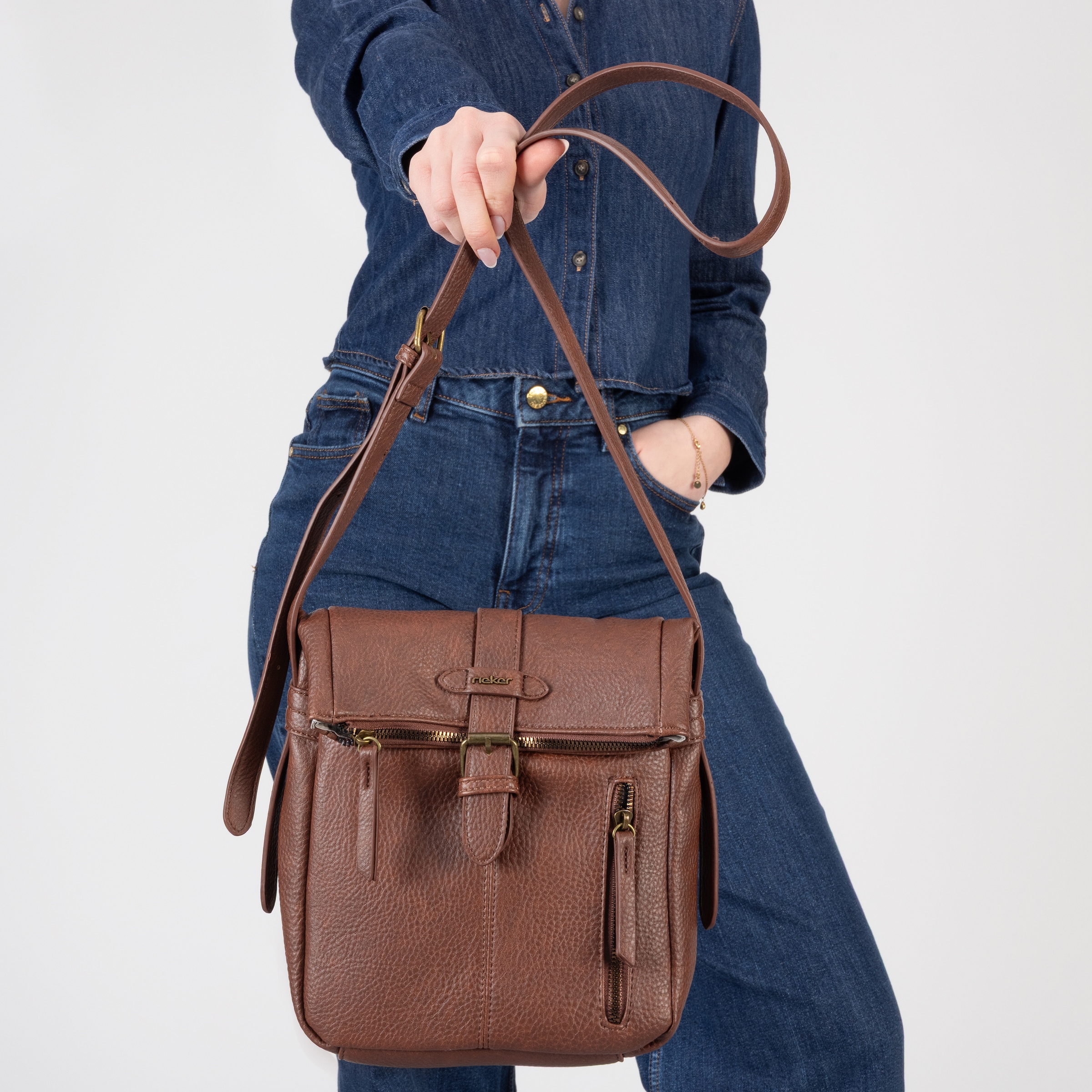 Rieker Damen-Handtasche, Schultertasche, Überschlag mit Schnallenverschluss