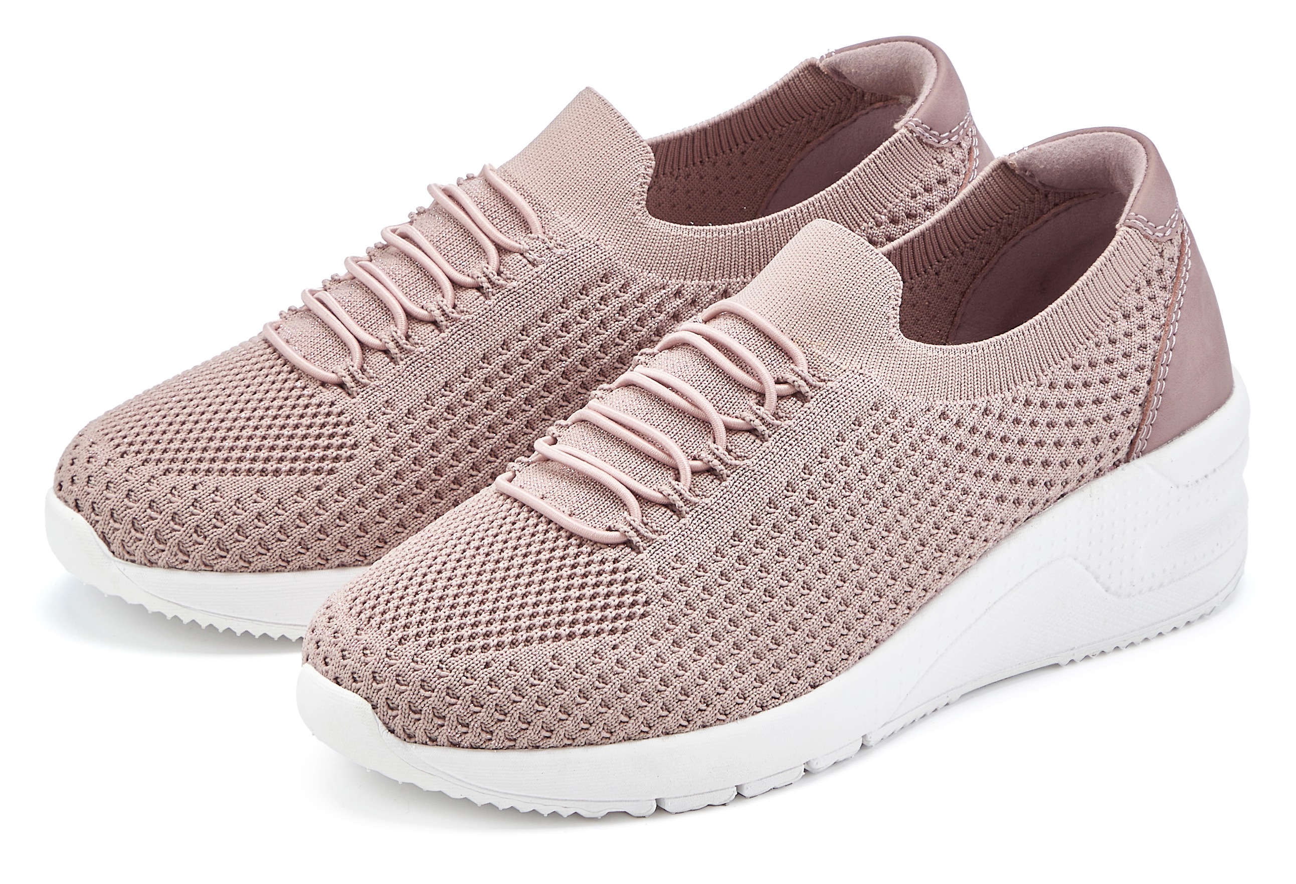 Vivance Keilsneaker "Sneaker, Keilabsatz-Sneaker, Slip-On Freizeitschuhe, Strick-Sneaker" Keilabsatz mit elastischen Schnürsenkeln VEGAN