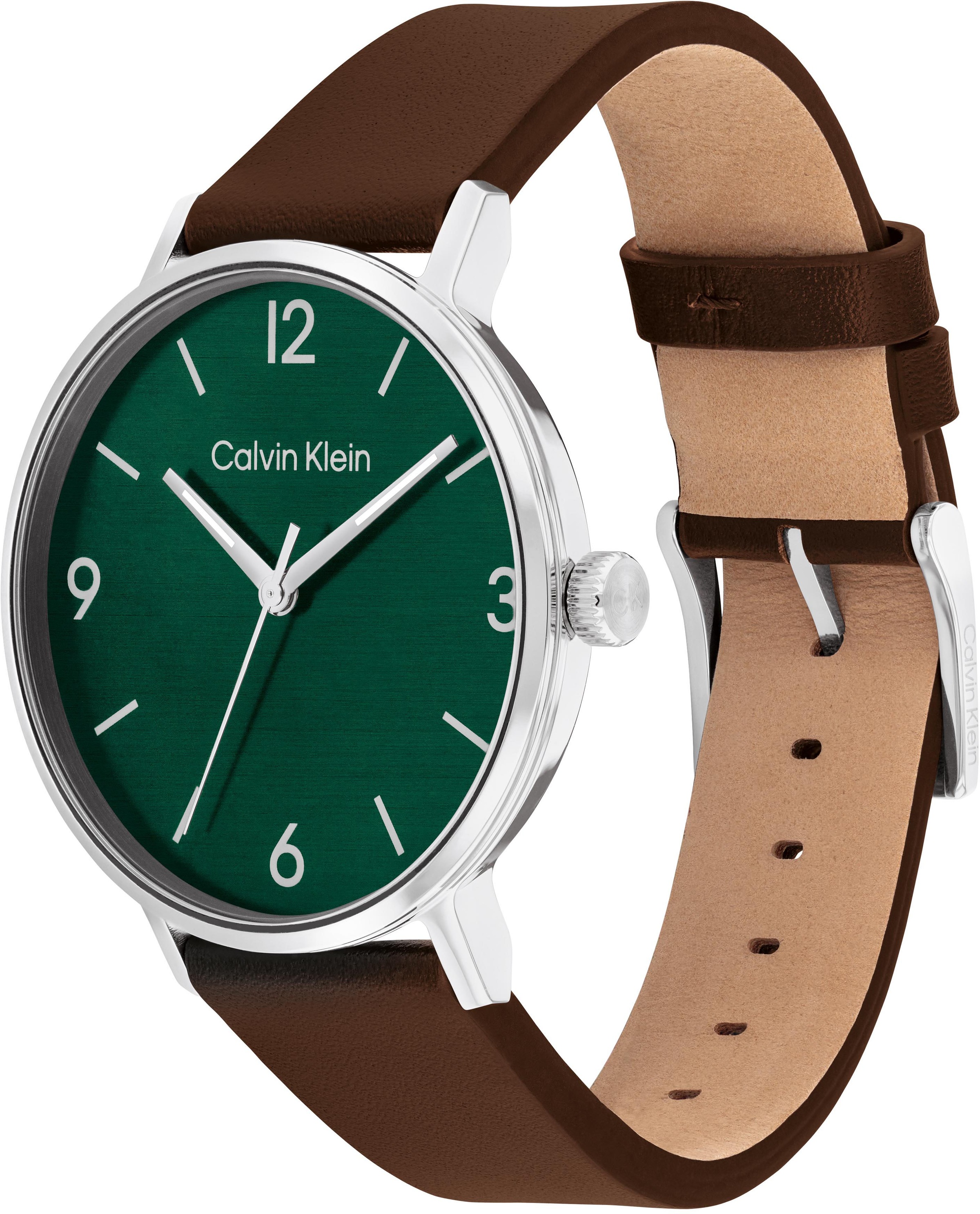 Calvin Klein Quarzuhr »MODERN«, Armbanduhr, Herrenuhr, Lederarmband, Mineralglas, analog