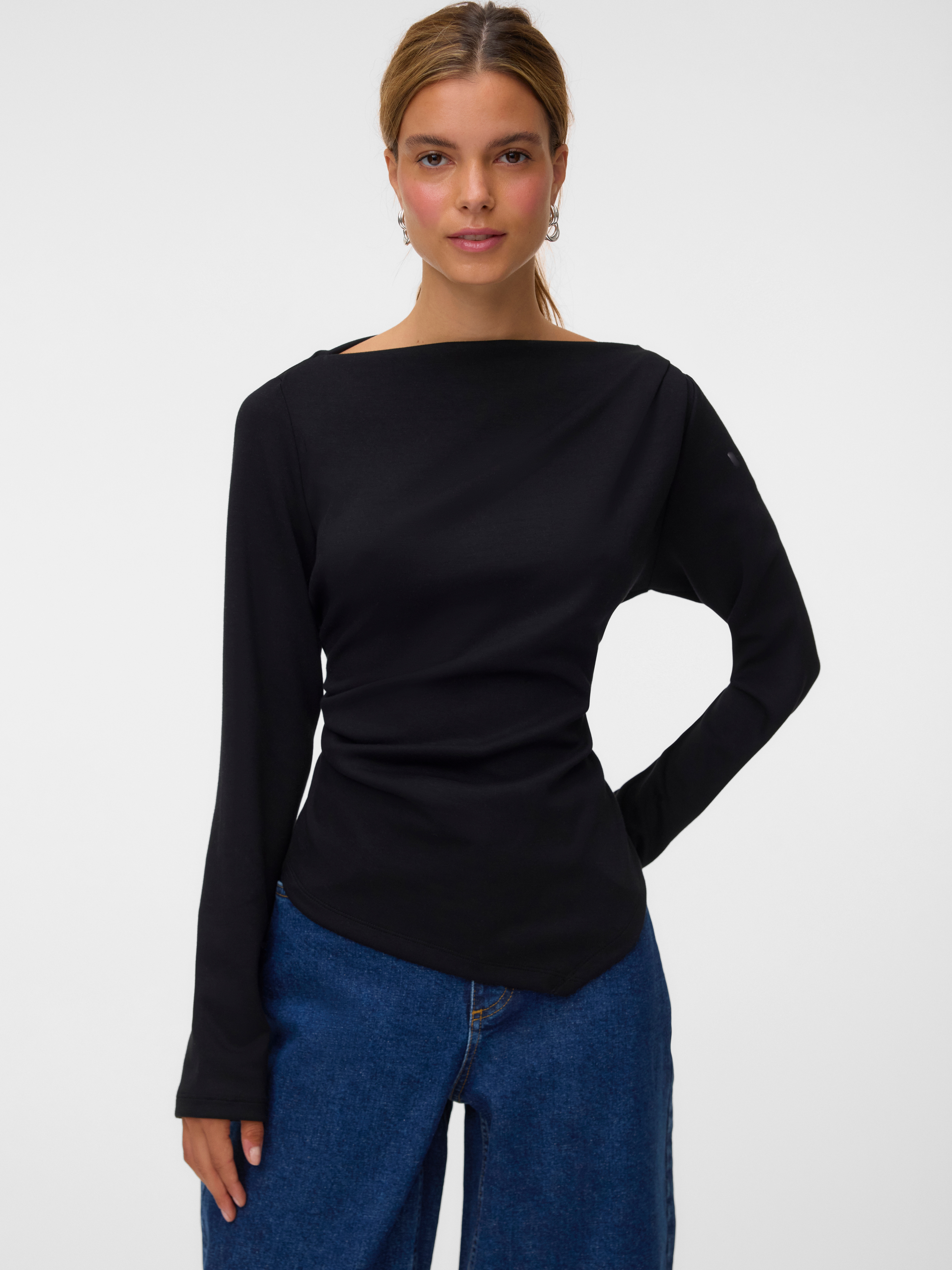 Vero Moda Langarmshirt "VMMILLE LS BOATNECK SHORT TOP JRS NOOS" Materialmix, regular fit