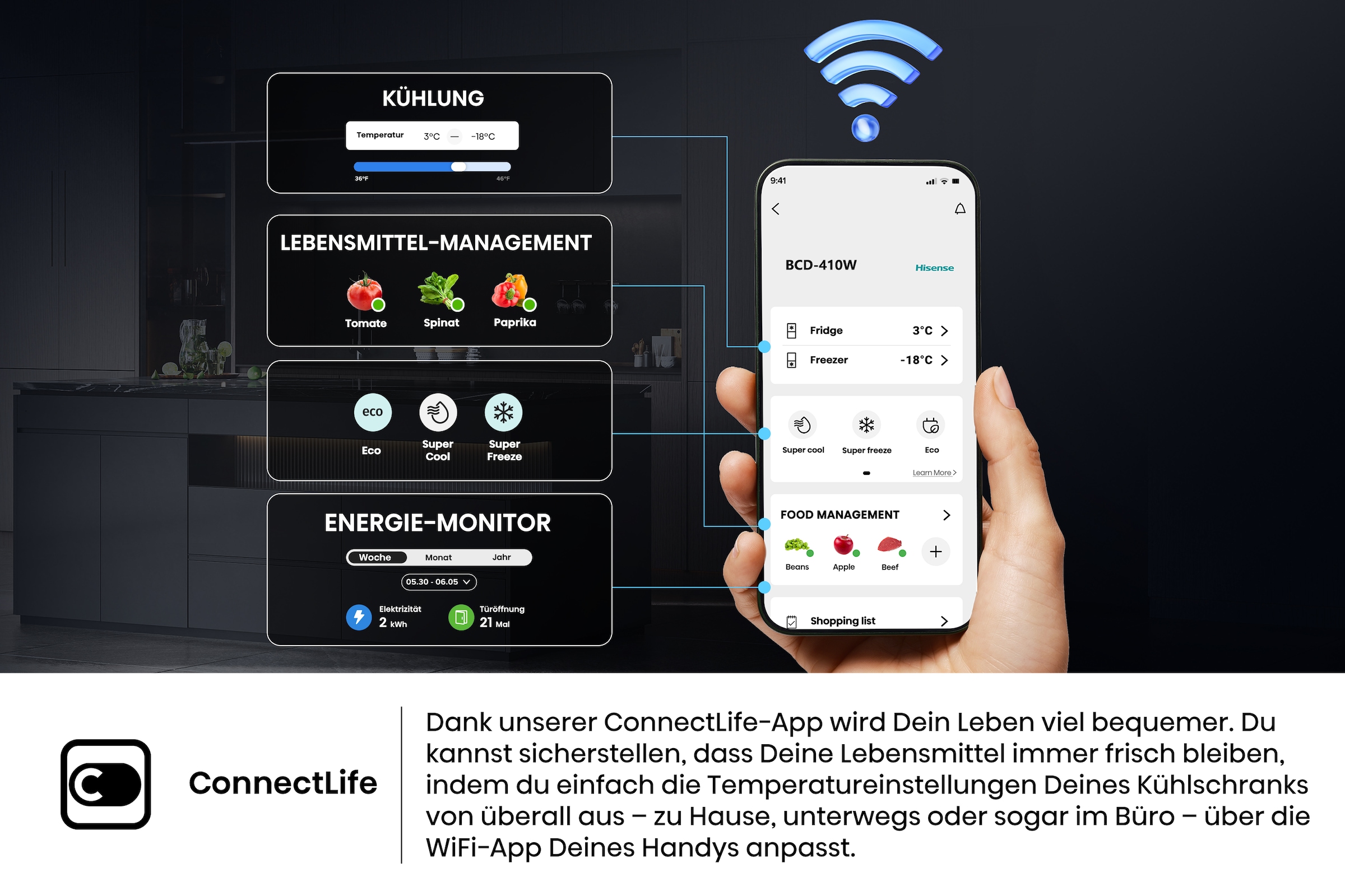 Hisense Kühl-/Gefrierkombination »RB5P410SACC«, BigVolume - 413 Liter Volumen