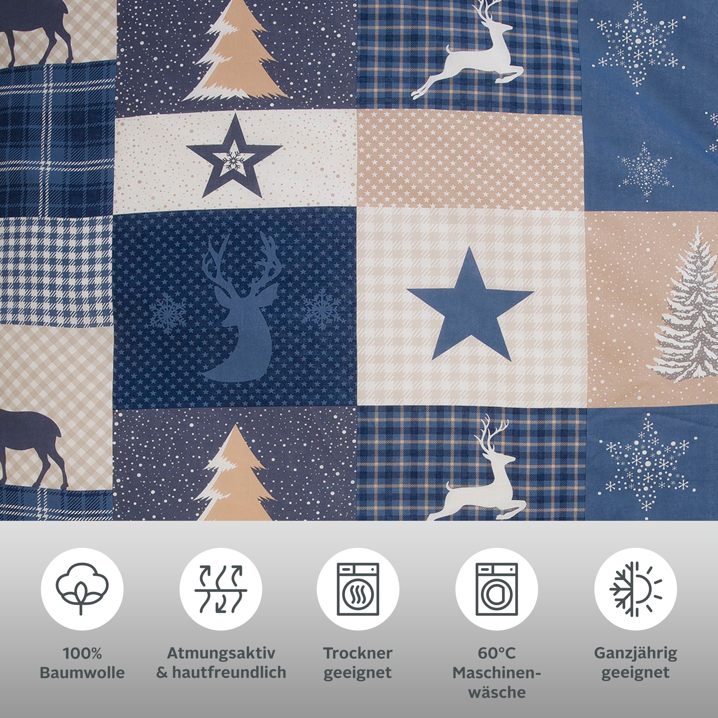 Thumbnail - Home affaire Bettwäsche "Nicholas" 2 Stk. tlg. Weihnachtsbettwäsche, Winter, in 3 Qualitäten verfügbar