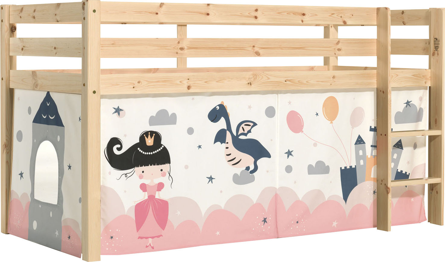 Thumbnail - Vipack Spielbett "Pino, Kiefer massiv, mit Rolllattenrost u. Textil-Set, Made in Europe", (B/H/T ca. 210x114x106cm, mit ...