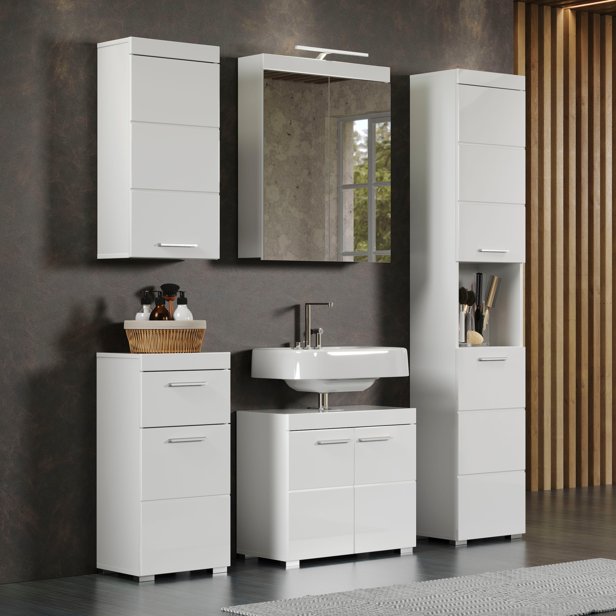 welltime Badmöbel-Set "Avena", (Set, 5 St.), Hochschrank, WBU, Spiegelschra günstig online kaufen