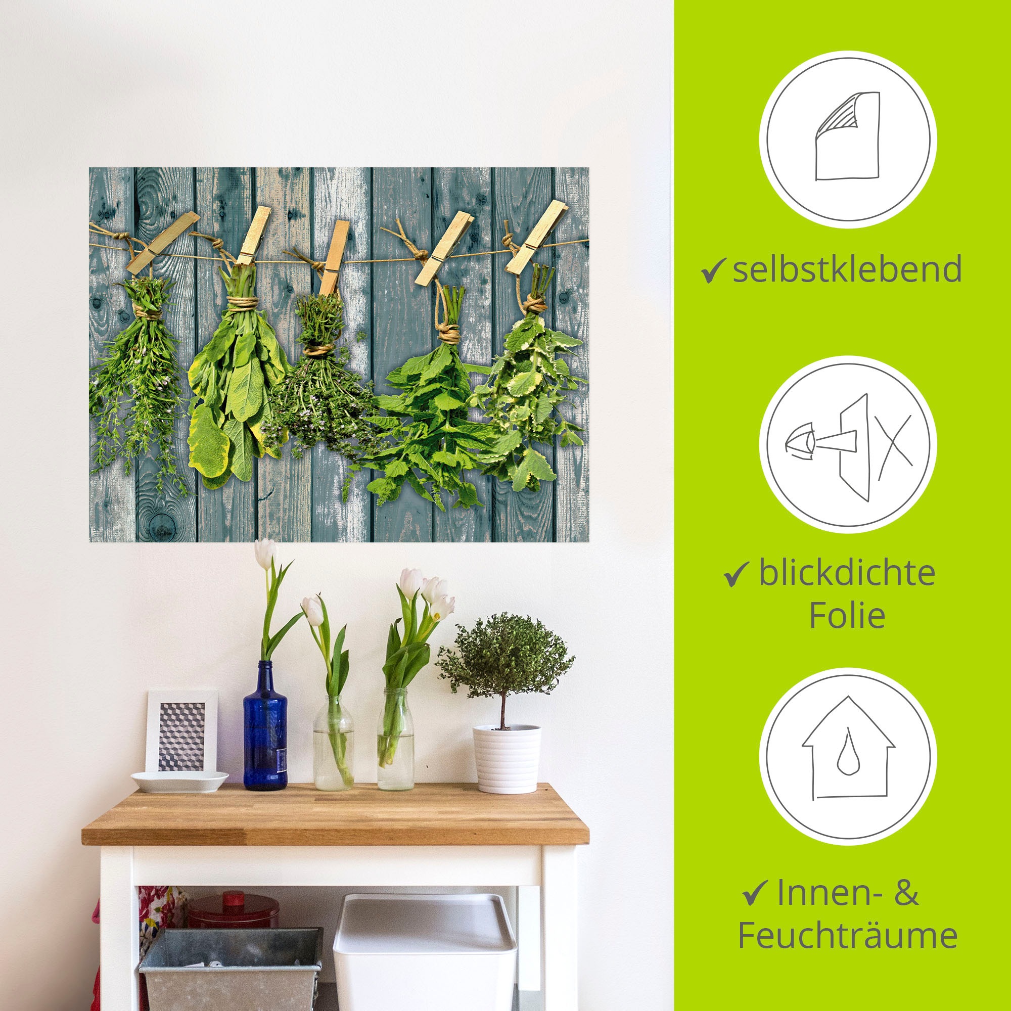 Artland Wandbild »Kräuter mit Holzoptik«, Pflanzen, (1 St.), als Alubild, Outdoorbild, Leinwandbild, Wandaufkleber, versch. Größen