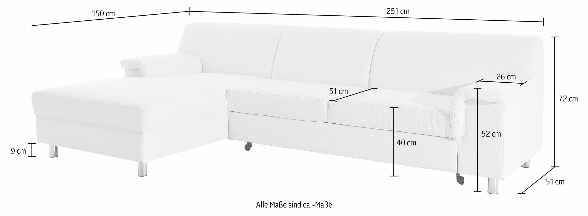 INOSIGN Ecksofa »Jamie, modern und elegant, Fußhöhe 9cm, L-Form,«, wahlweise mit Bettfunktion