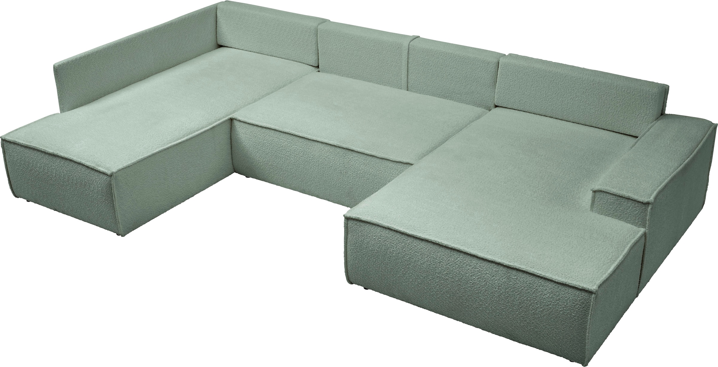 andas Wohnlandschaft »FINNLEY U-Form XXL 329 cm, Schlafsofa, Schlaffunktion m. Bettkasten«, (194/139 cm), Bouclé u. Struktur