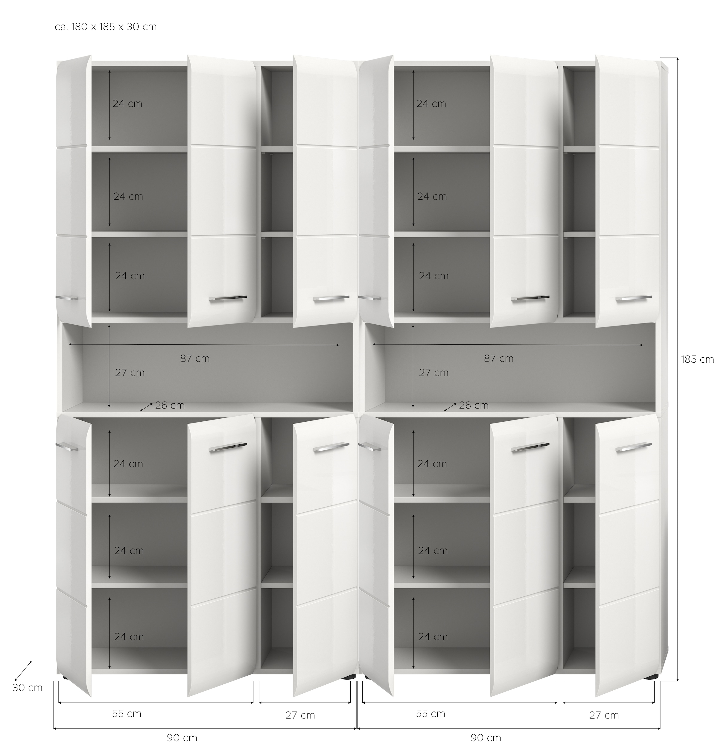 INOSIGN Badezimmer-Set, (Set, 2 St.), Florenz, Badkombination 2-tlg. Weiß hochglanz, Mehrzweckschränke