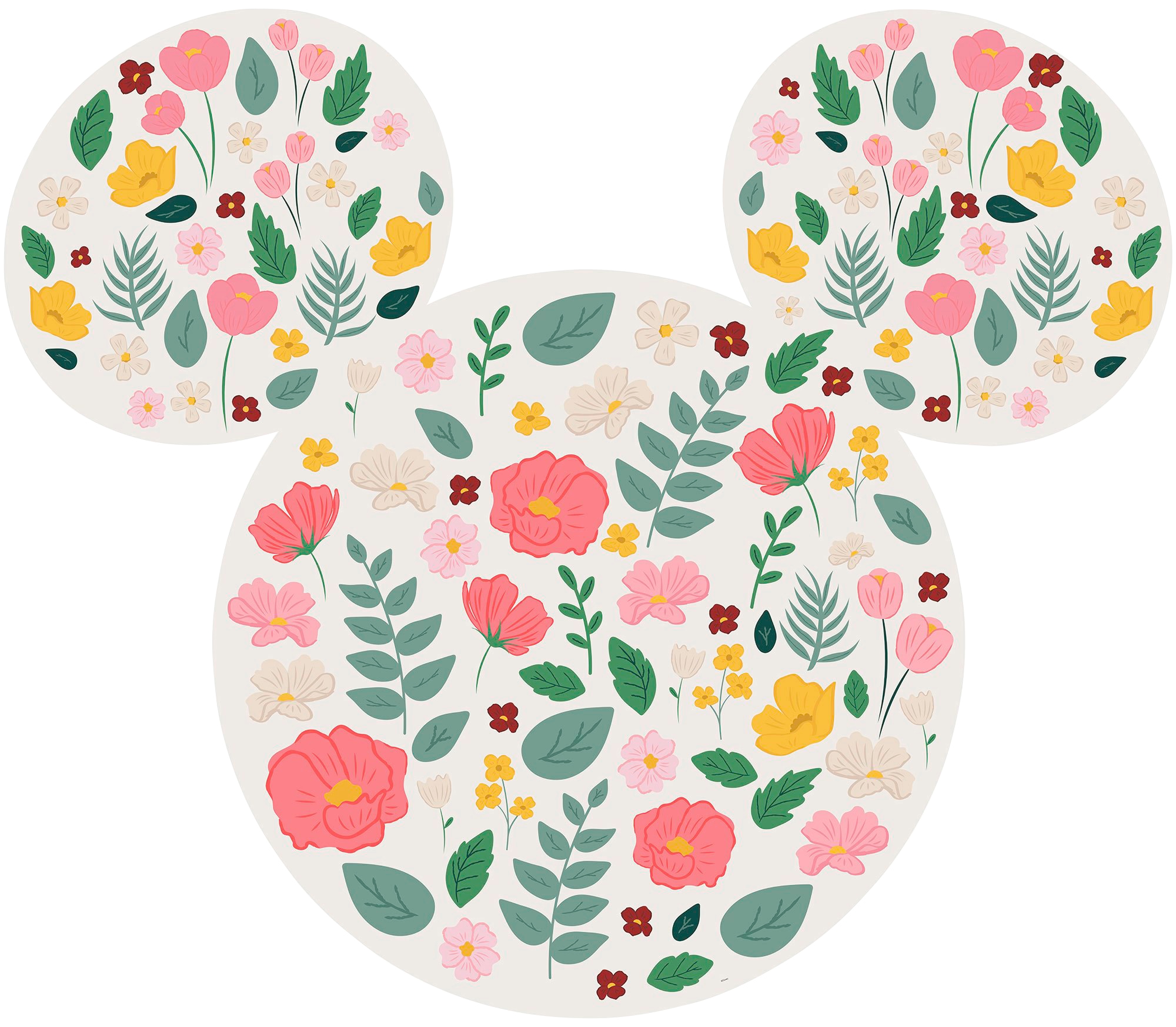 Komar Vliestapete "Vlies selbstklebend - Mickey Head Wildflowers - Größe 125 x 125 cm" bedruckt glatt Kinderzimmer
