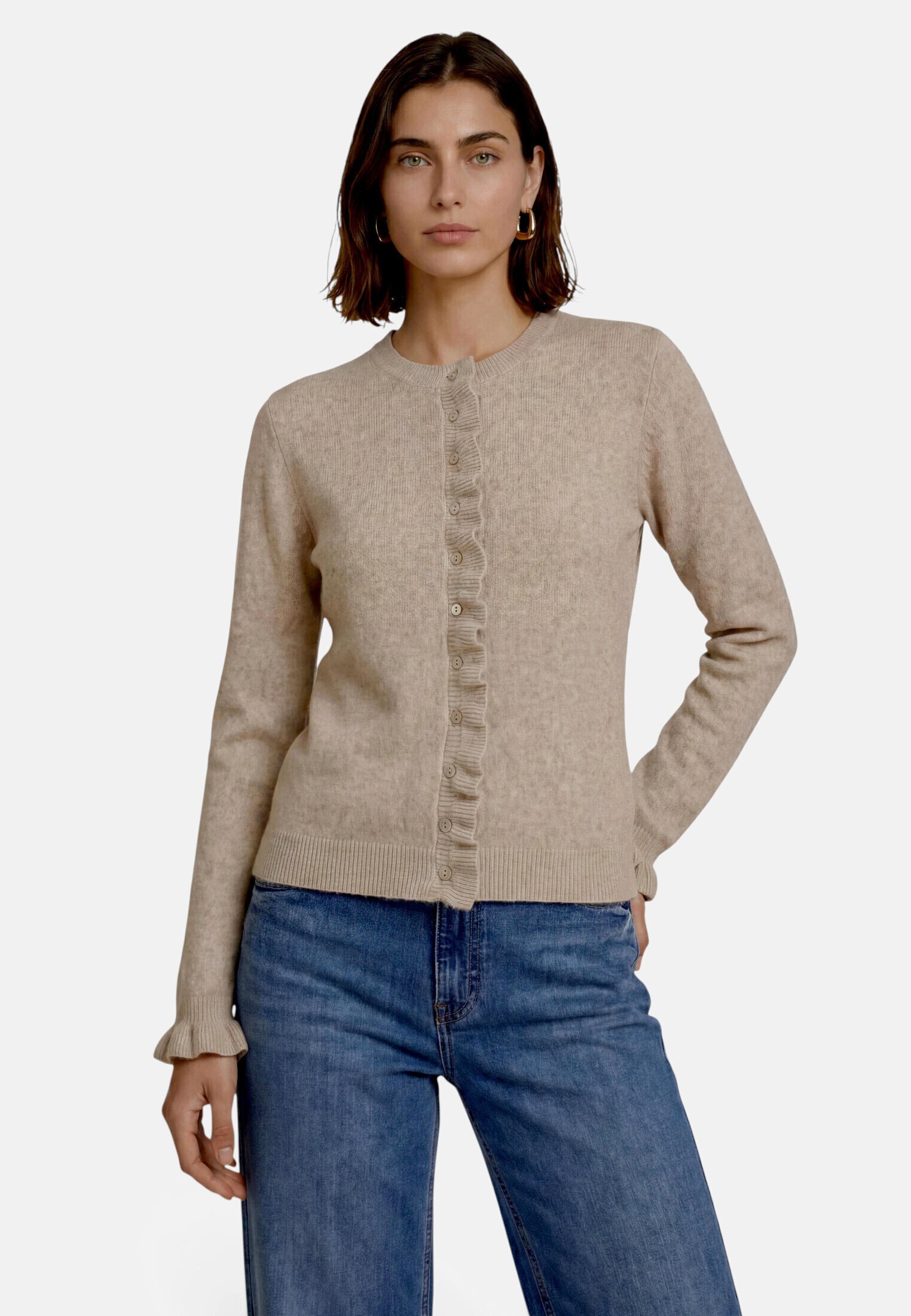 Zero Strickjacke »Damen mit Rüschen« 1 Knopfleiste