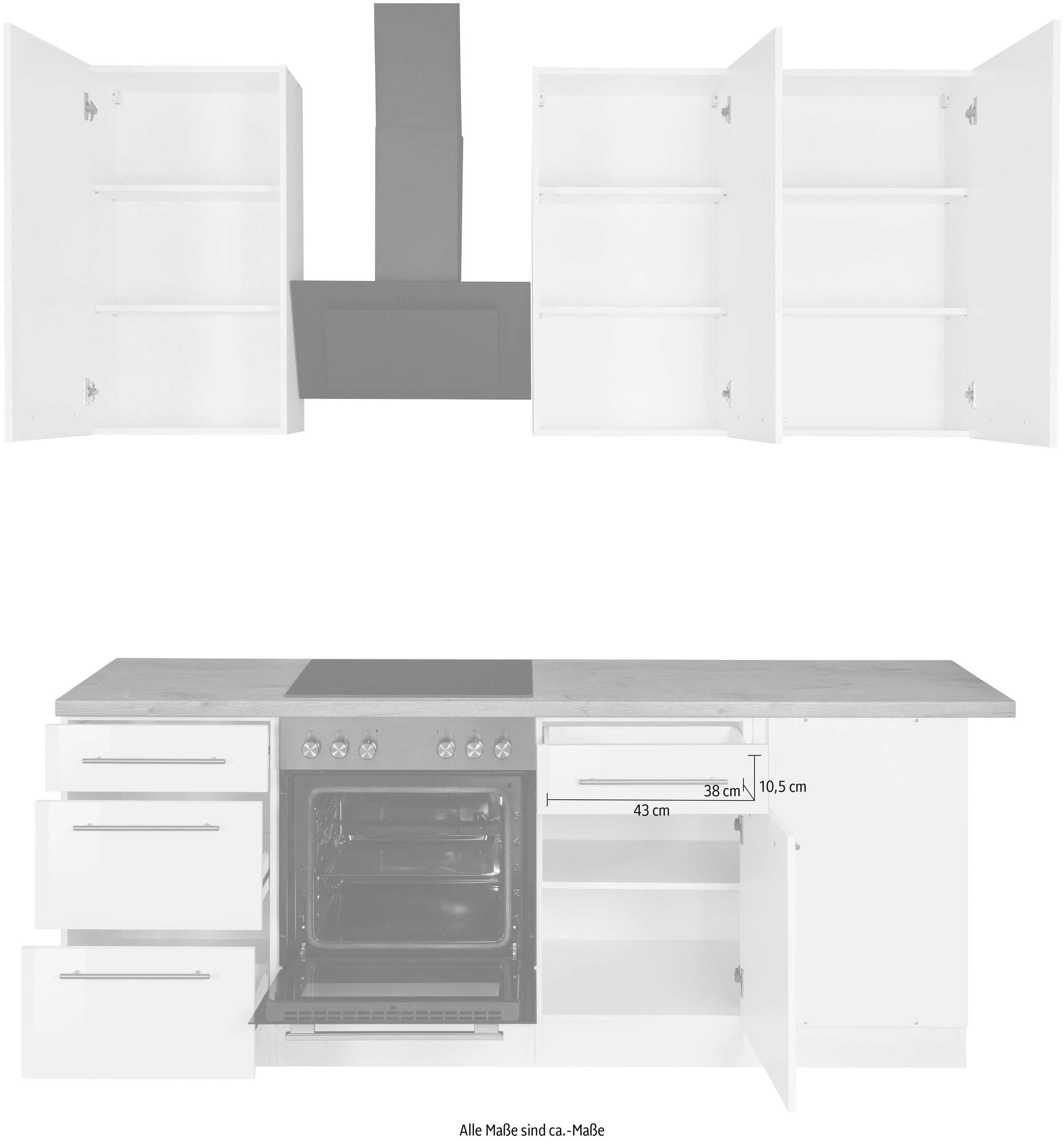 BAUR Küchen mit E-Geräten, cm | 220 170 bestellen »Unna«, Stellbreite Winkelküche x wiho