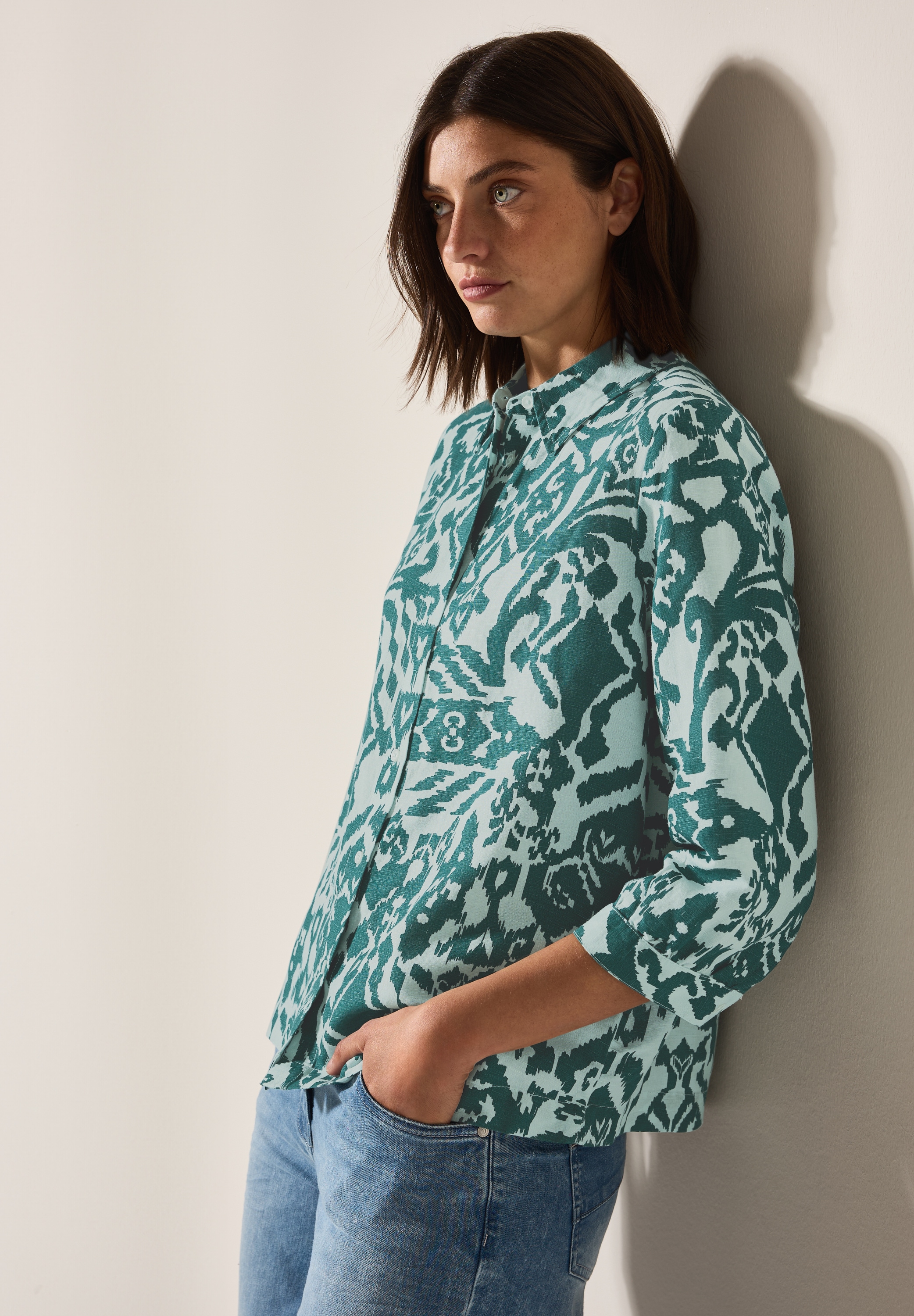 Cecil Hemdbluse, mit grafischem Muster, mit Leinen