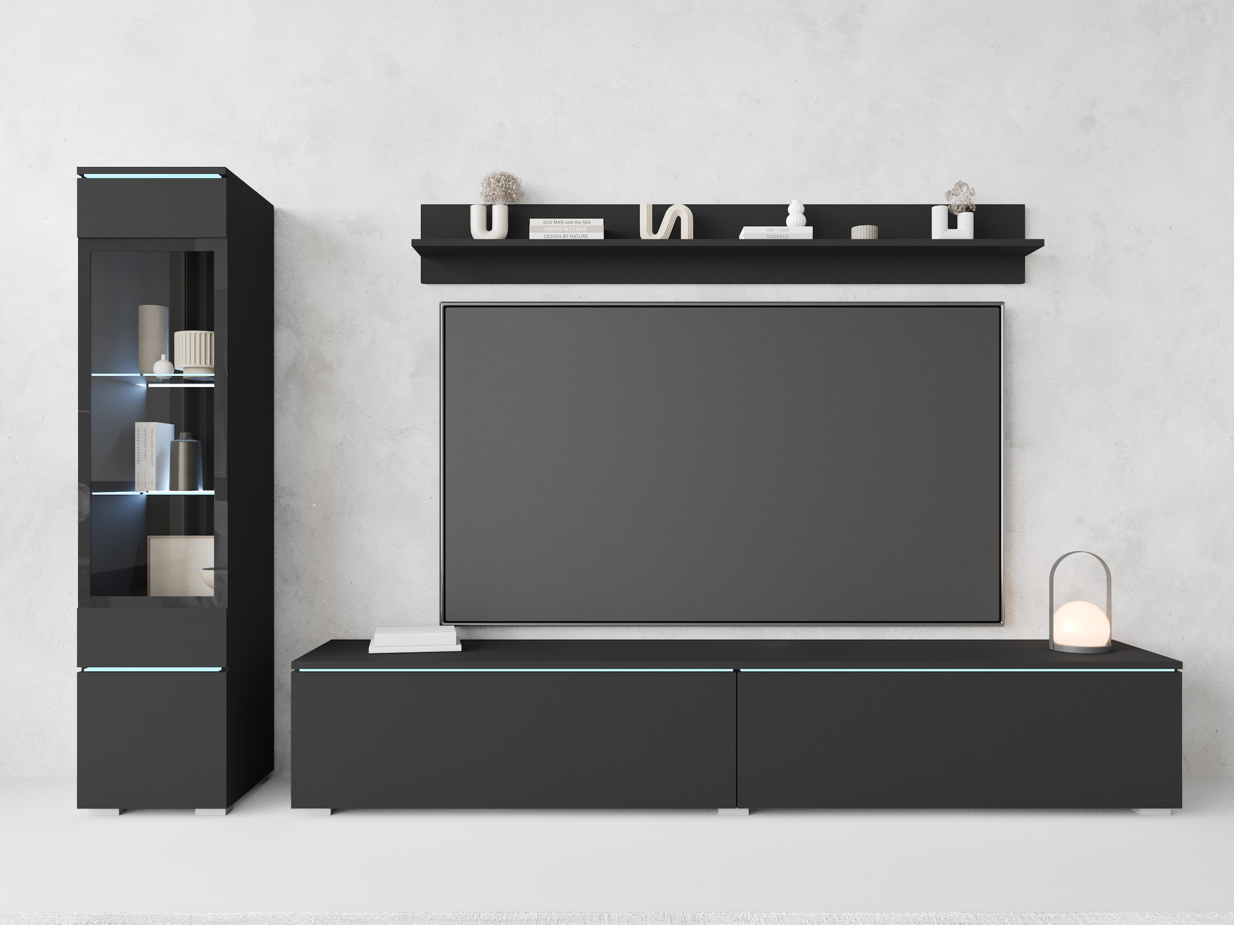 INOSIGN Wohnwand »VERA I, Vitrinen Türanschlag links/rechts wechselbar«, (Komplett-Set, 3 St.), Mediawand 230 cm, Vitrine mit Verglasung, stehend und hängend