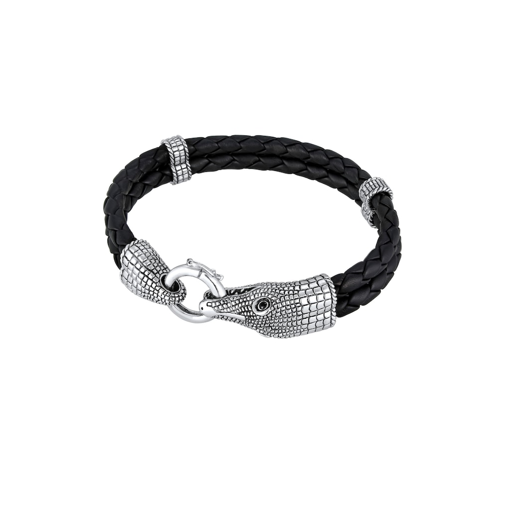 Kuzzoi Armband »Herren Lederarmband Krokodil 925 Sterling Silber«