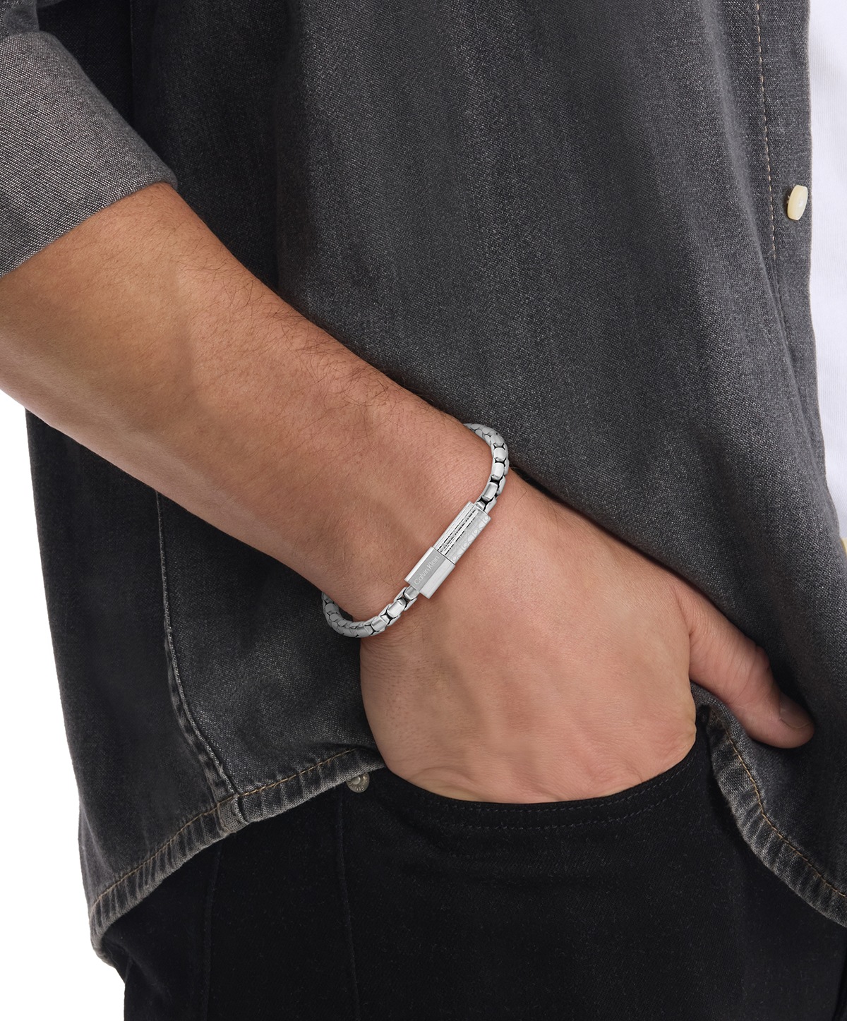 Calvin Klein Bracelet Contoured Barrel Silver One Size Homme 2