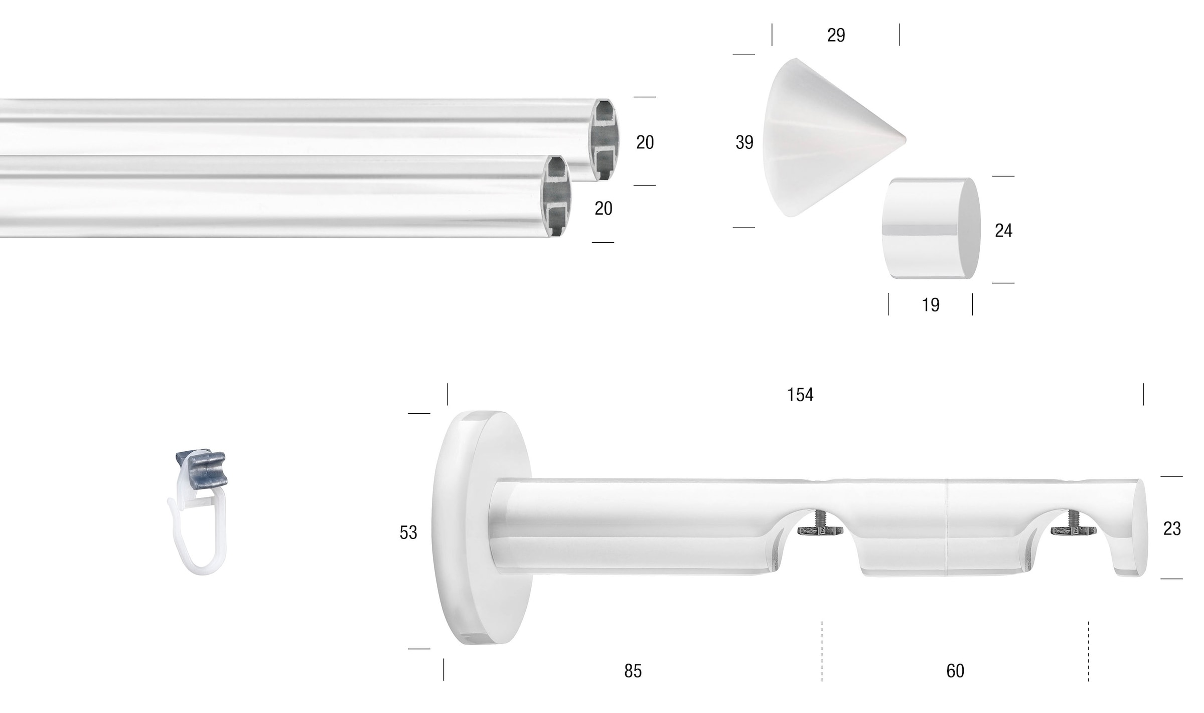 GARESA Gardinenstange "WHITE" Ø 20 mm 2 läufig-läufig Wunschmaßlänge Vorhan günstig online kaufen