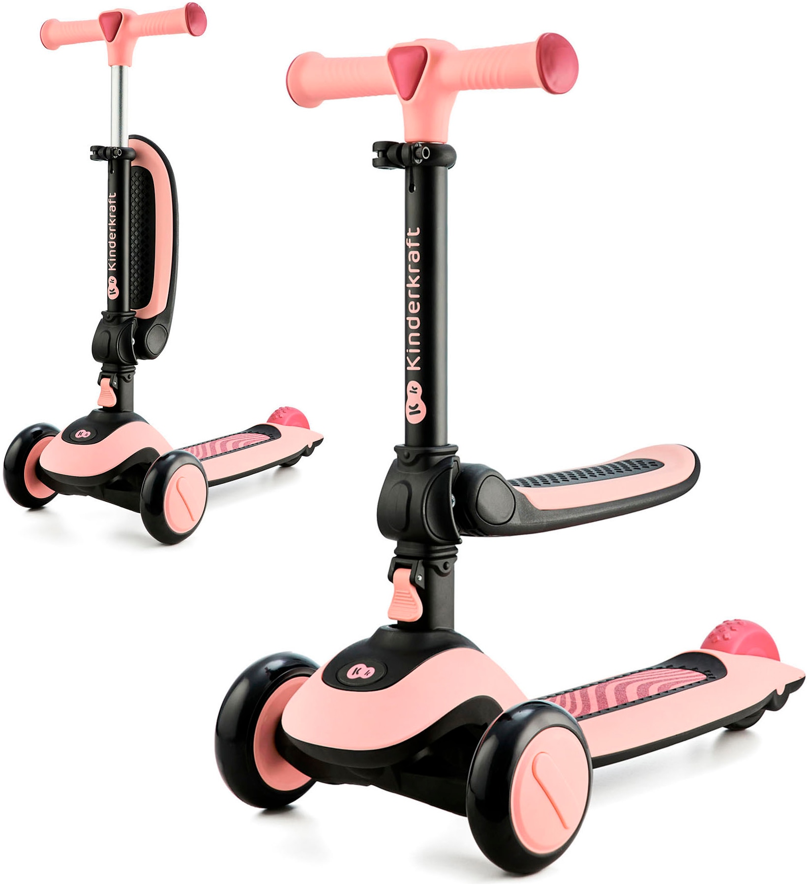 KINDERKRAFT Kinder Tretroller "HALLEY", rosa, B:38cm, Roller, für Kinder; mit Bremse und leuchtenden Vorderrädern