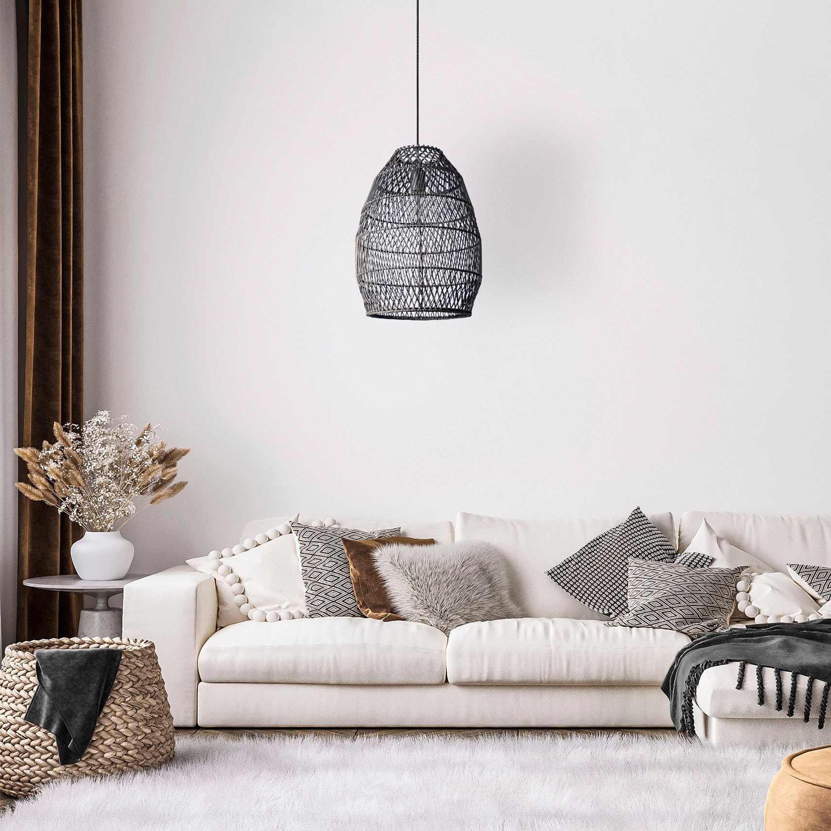 Paco Home Pendelleuchte »VIHMO«, Leuchtmittel E27 | ohne Leuchtmittel, Rattan Esstisch Pendellampe LED Boho Rustikal Korblampen Küche E27