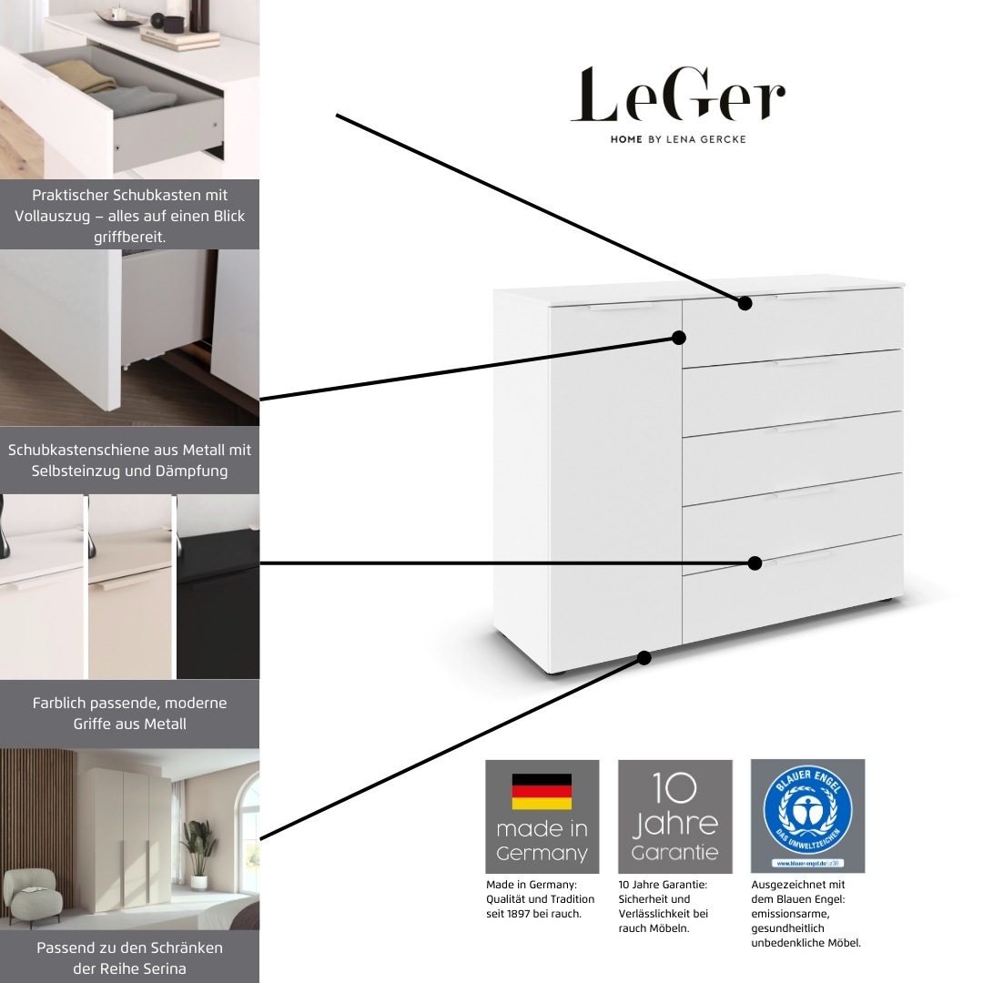 LeGer Home by Lena Gercke Kommode »Serina«, mit 5 Schubkästen und 1 Tür sowie Metallgriffen MADE IN GERMANY