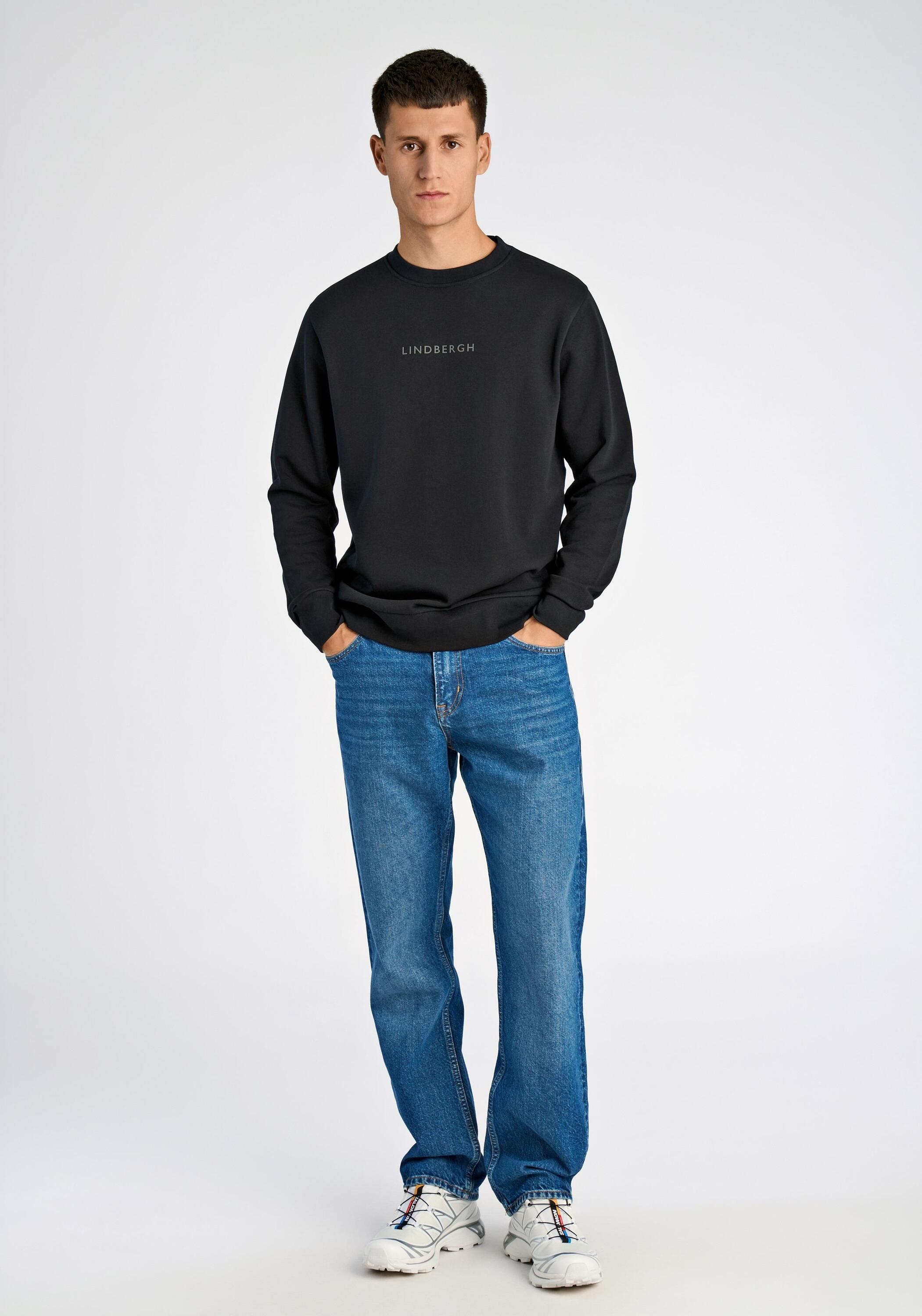 Sweatshirt LINDBERGH "Sweatshirt Relaxed Fit", Herren, Gr. L, schwarz, Obermaterial: 85% Baumwolle, 15% Polyester, unifarben, lässig geschnitten, Sweatshirts Sweatshirt 3