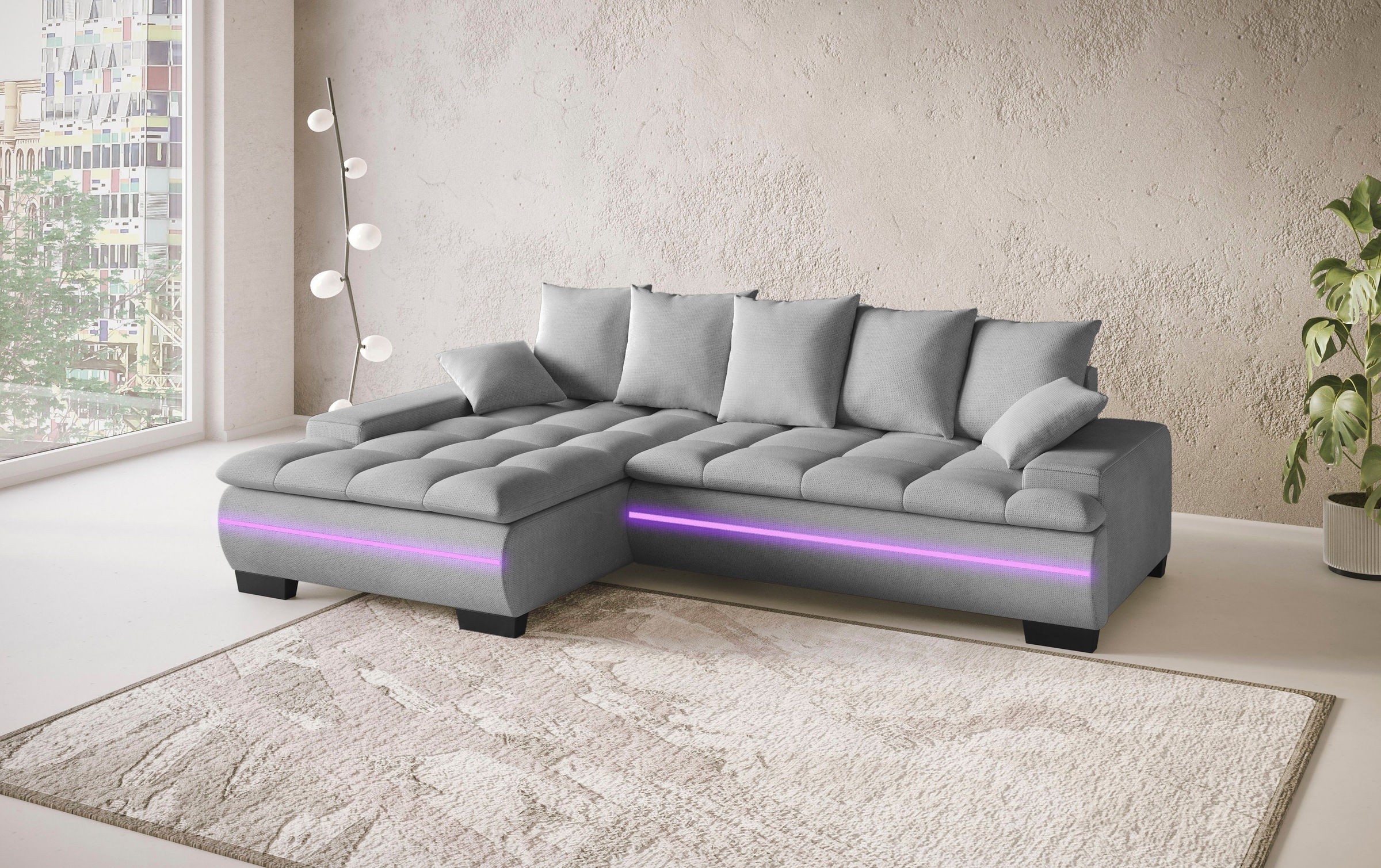 Mr. Couch Ecksofa »Haiti II, L-Form«, RGB-LED Beleuchtung, wahlweise mit Kaltschaum, Bett, Bettkasten
