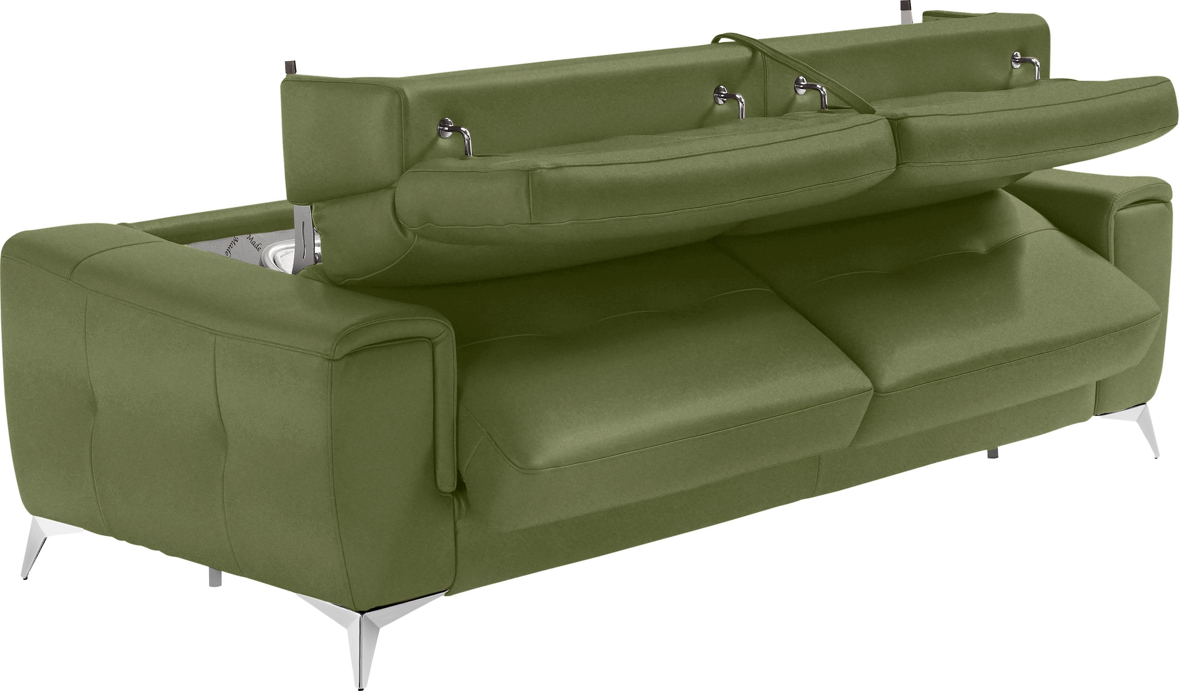 Egoitaliano Schlafsofa »Francine Designsofa, Loungesofa mit Dauerschlaffunktion, Breite 233 cm«, mit Bettfunktion, Luxus-Microfaser BLUSH, kiwi, Fußfarbe chrom