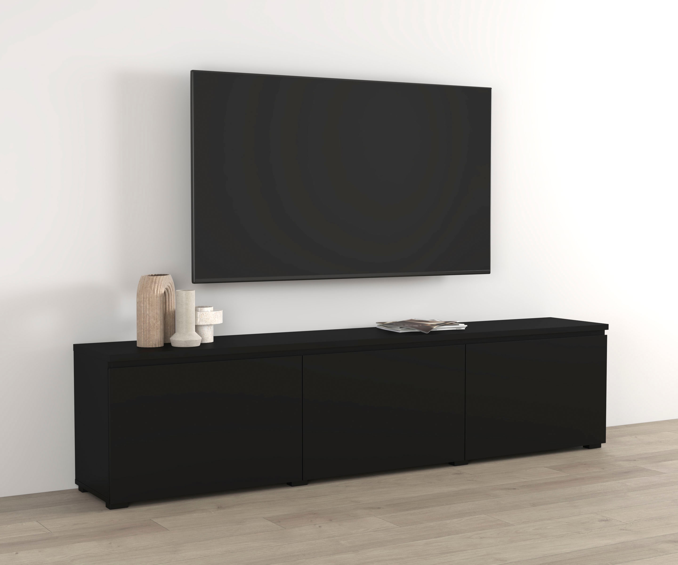 OTTO home Lowboard "Modo, Breite 200 cm, moderne grifflose TV-Kommode 3 Klappen" TV-Kommode mit viel Stauraum, TV-Bank
