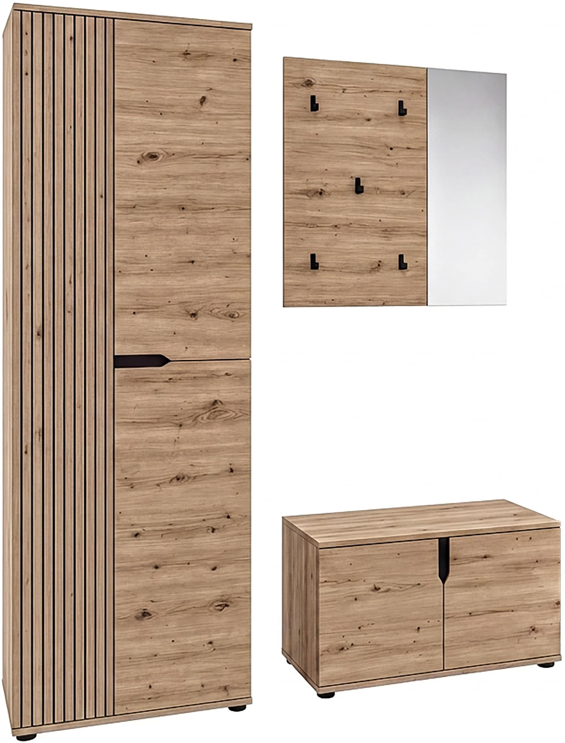 OTTO home Garderoben-Set "FJELL, 3-teilig, Breite 160cm, Front mit hochwertiger Längsfräsung"
