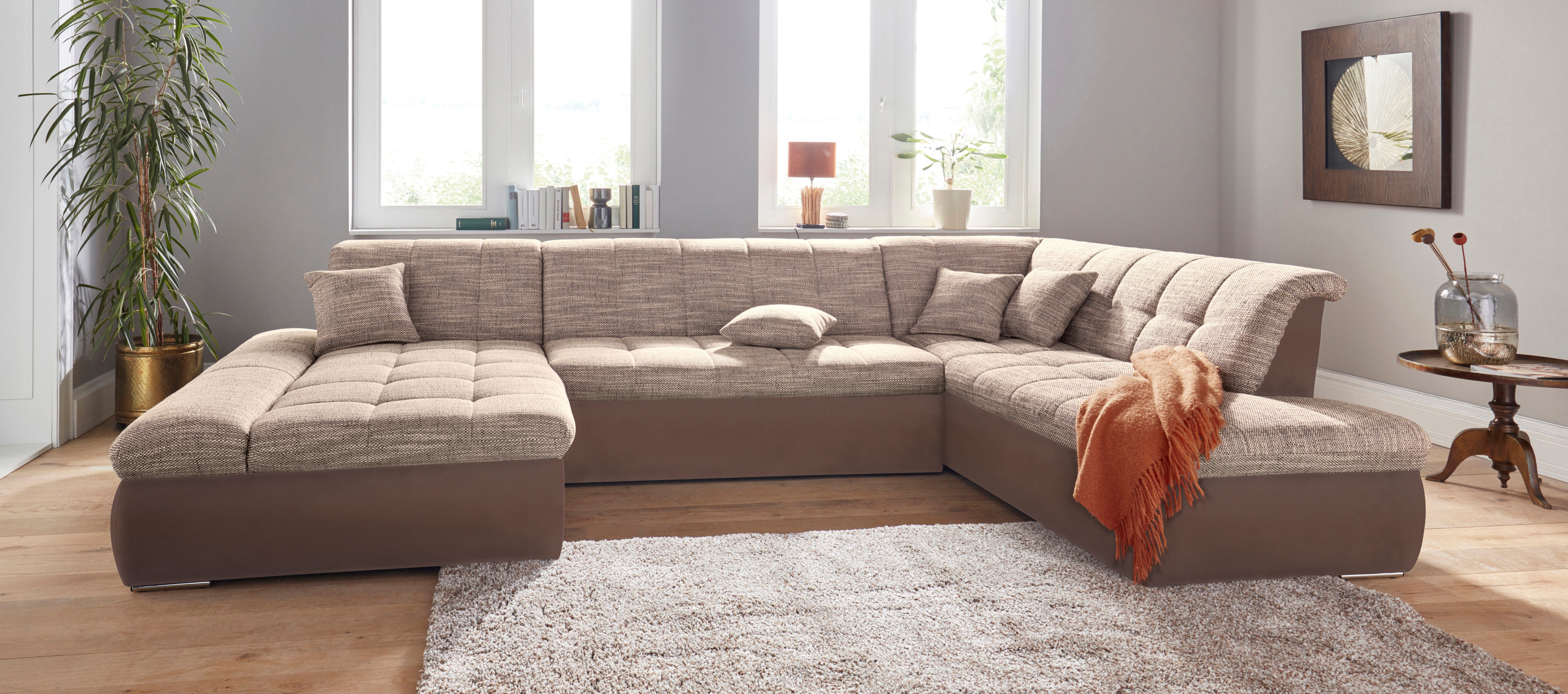 DOMO collection Wohnlandschaft "MORIC Massiv - Belastbar bis 140 kgxSitz, 353x216x80 cm, XXL" U-Form, inkl. Zierkissen