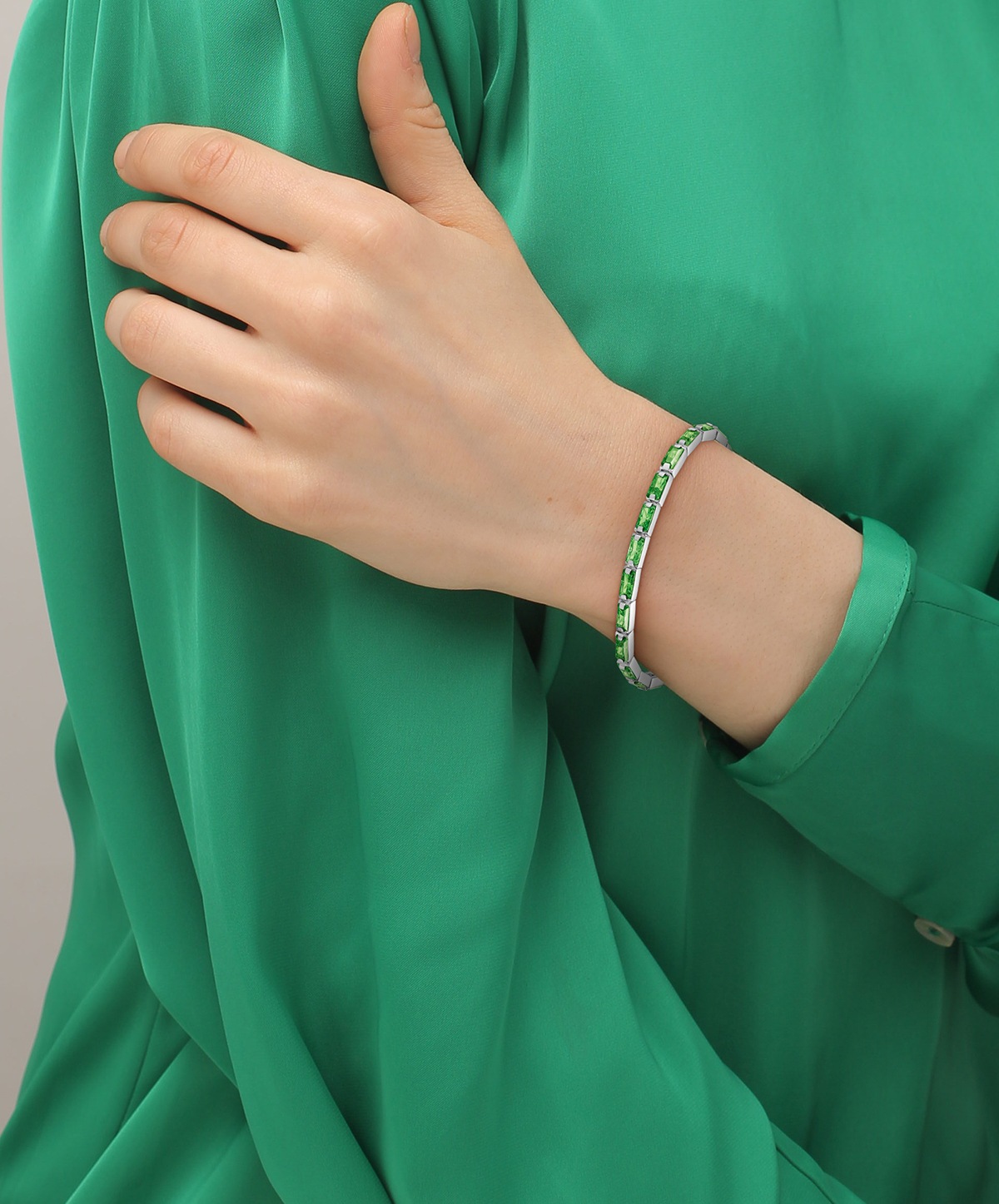 Tennisarmband LACOSTE "DUCHESS", edelstahlfarben, grün, grün, Armbänder, Damen, 18cm, Edelstahl, Tennisarmband, mit Preciosa Crystal 3