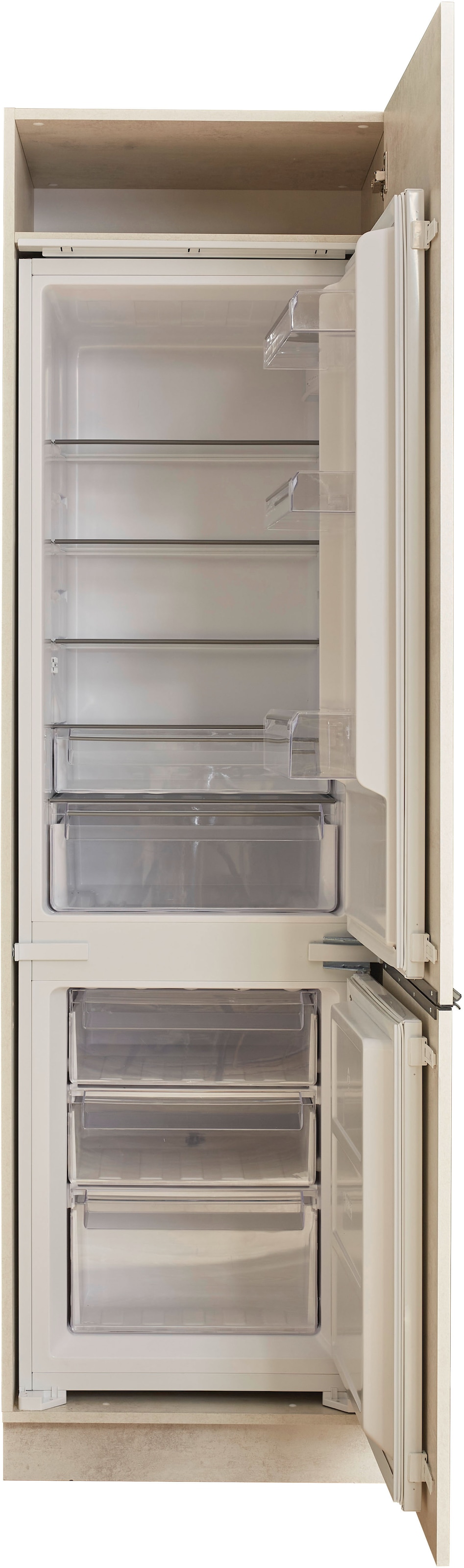 BASIC by Balculina Kühlumbauschrank »Sanibel Küchenschrank, Küchenhochschrank BxHxT 60 x 210 x 58 cm«, (1 St.), Breite 60cm, 2 Türen, 2 Einlegeböden für Kühlschrank 88er oder 178er