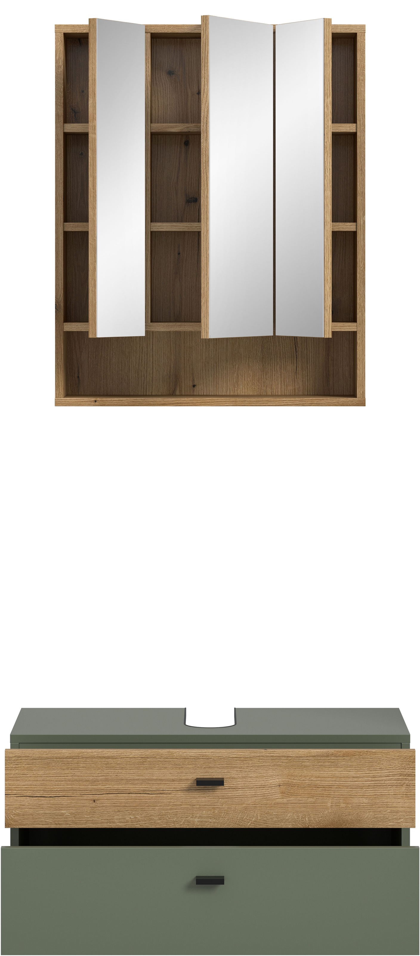 welltime Badmöbel-Set »VANN, 2-teilige moderne Badkombination« 1x Waschbeckenunterschrank, 1x Spiegelschrank, 2 Stk. tlg.