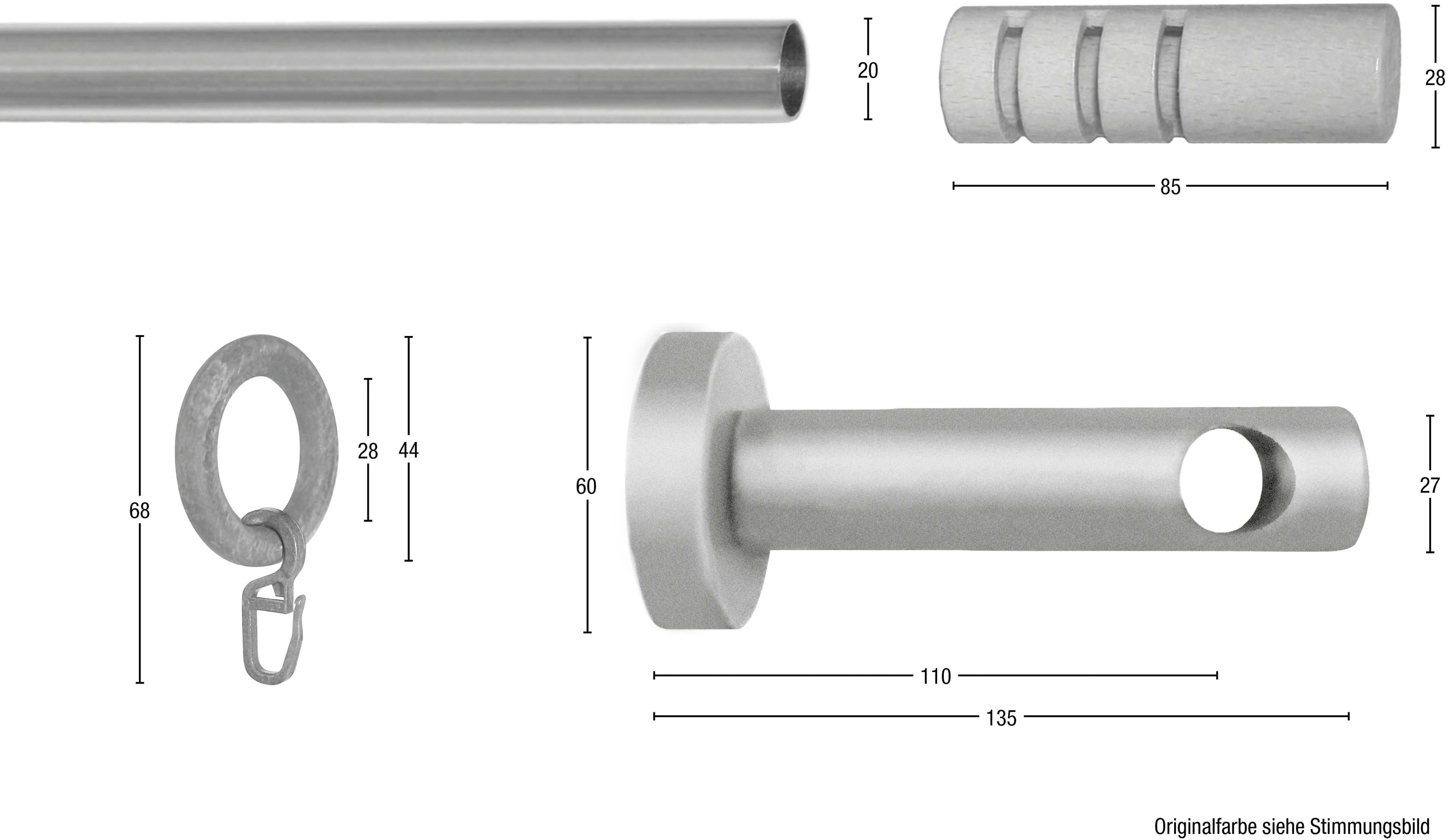 Thumbnail - GARESA Gardinenstange "PEMPIA" Ø 20 mm 1 läufig-läufig Wunschmaßlänge Vorhanggarnitur, verlängerbar, Knopf m.Ausschnitte...