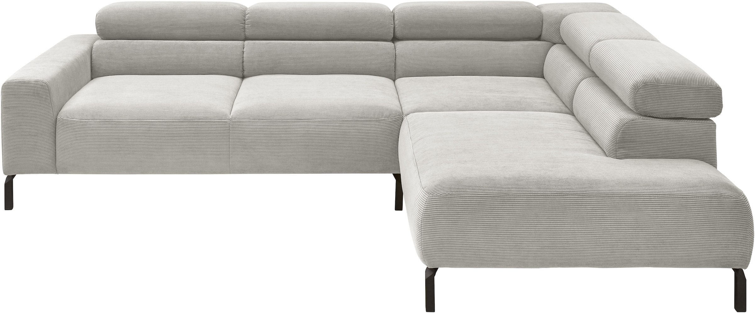 Places of Style Ecksofa »Antonelli, L-Form, inkl. Kopfteilverstellung, Breite 276 cm«, mit elektrischer Sitztiefenverstellung, in Feincord, silber