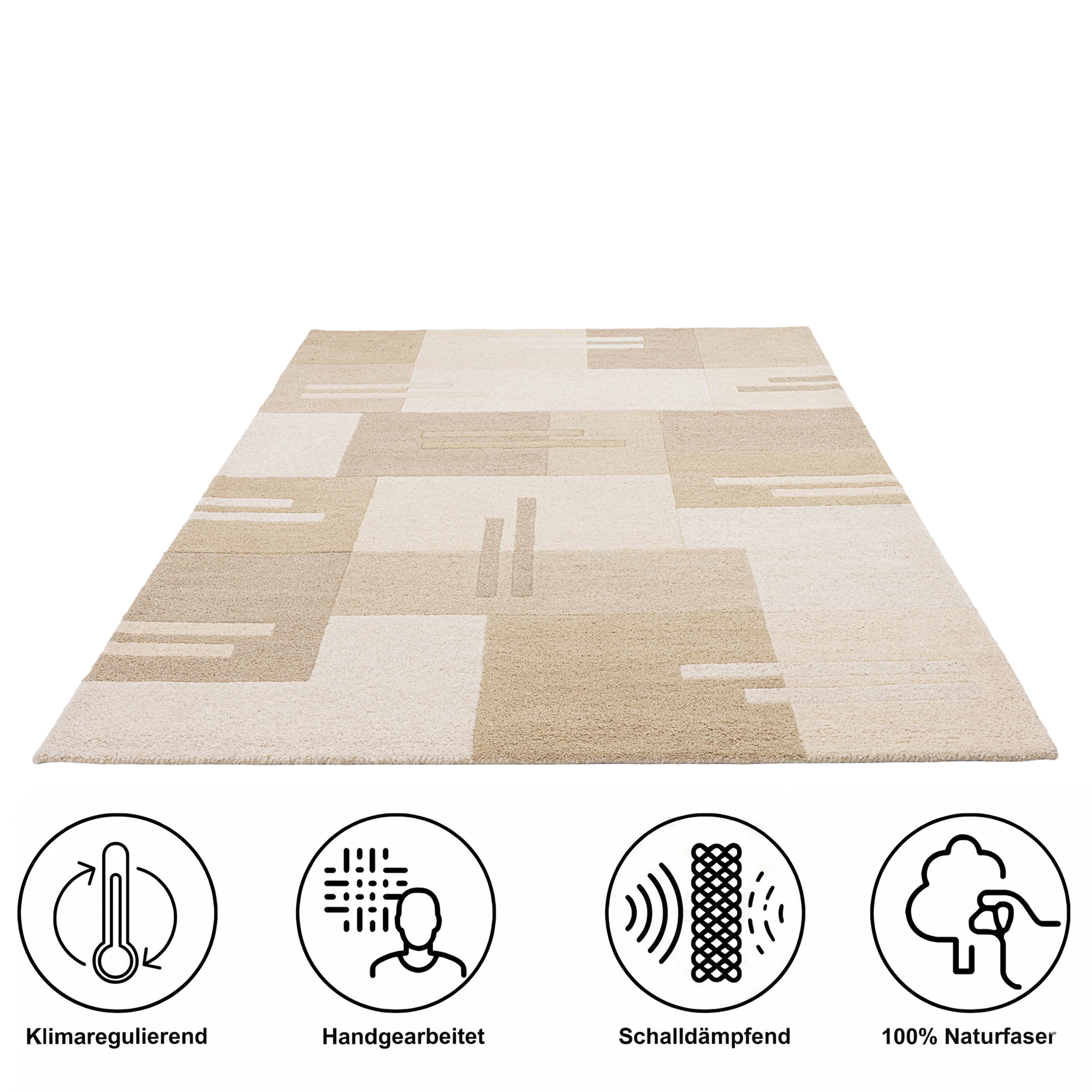 THEKO Wollteppich »Gabbeh Kästchen, Patchwork Design, reine Wolle« rechteckig 14 mm Höhe Naturtöne, Wohnzimmer, Schlafzimmer, Esszimmer