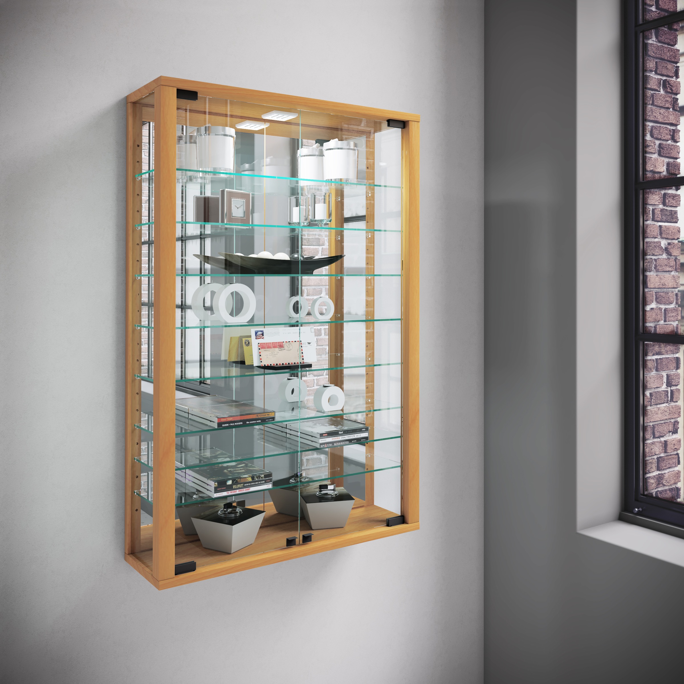 VCM Wandregal »VCM Glasvitrine hängend | Vitrine Glas mit ESG-Sicherheitsglas | Maße ca. . H. 91 x B. 59 x T. 18 cm| Hängevitrine Glas | Modern und platzsparend | Vitrine Glas - Vitrosa Mini Spiegel«
