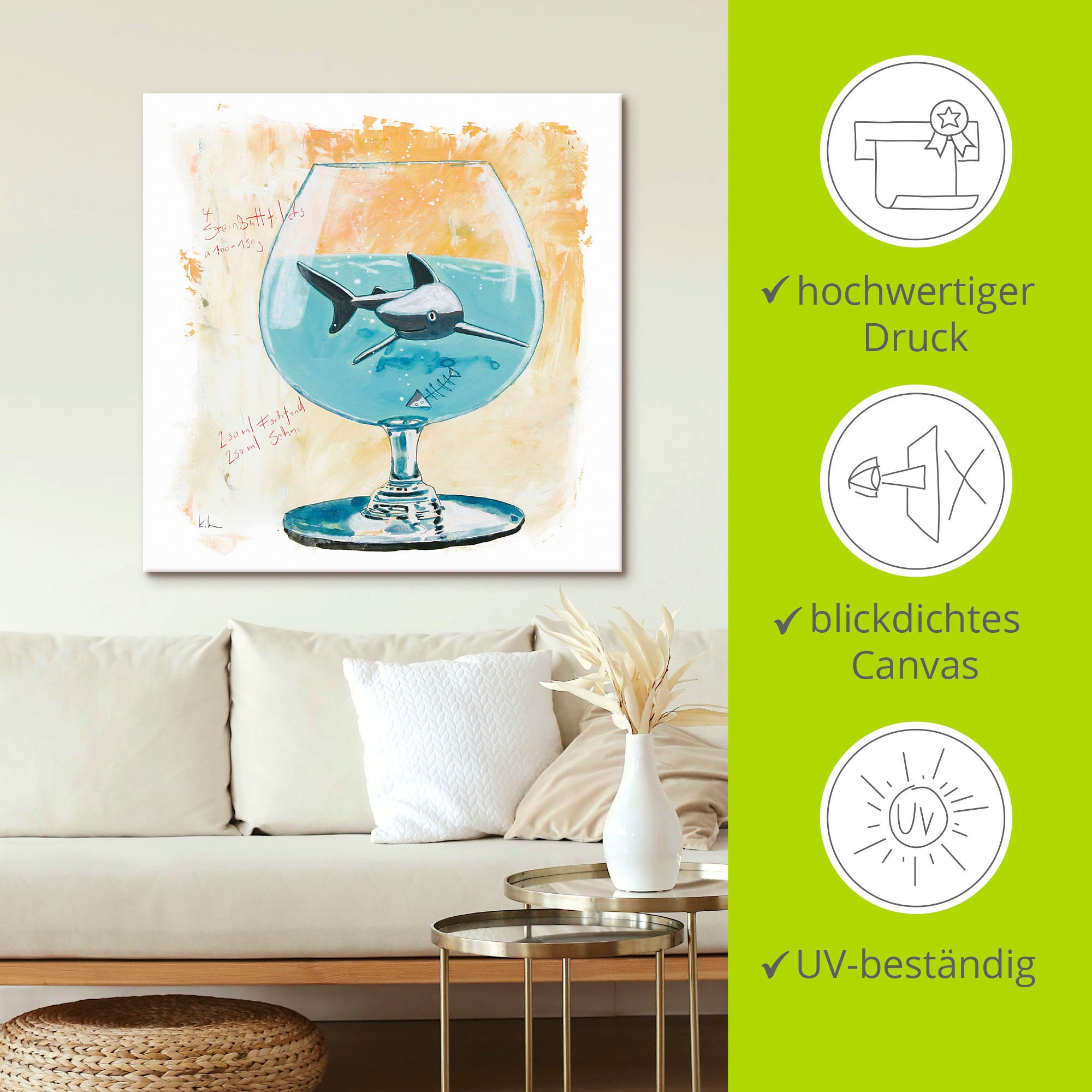 Artland Wandbild »Hai«, Humor, (1 St.), als Leinwandbild, Poster, Wandaufkleber in verschied. Größen