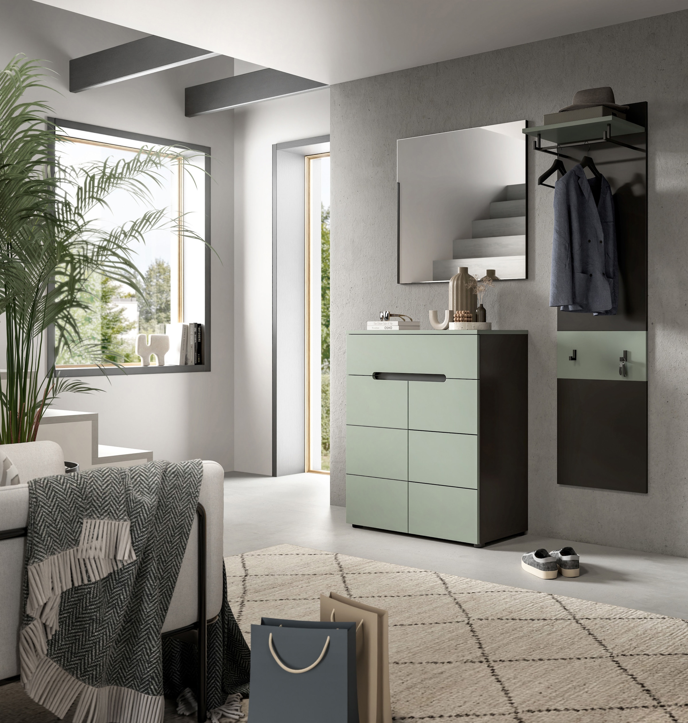 INOSIGN Garderoben-Set, (Set, 3 St., bestehend aus: Kommode, Spiegel und Garderobenpaneel), Garderobenkombination, Kombination, Set, Flurgarderobe, Diele