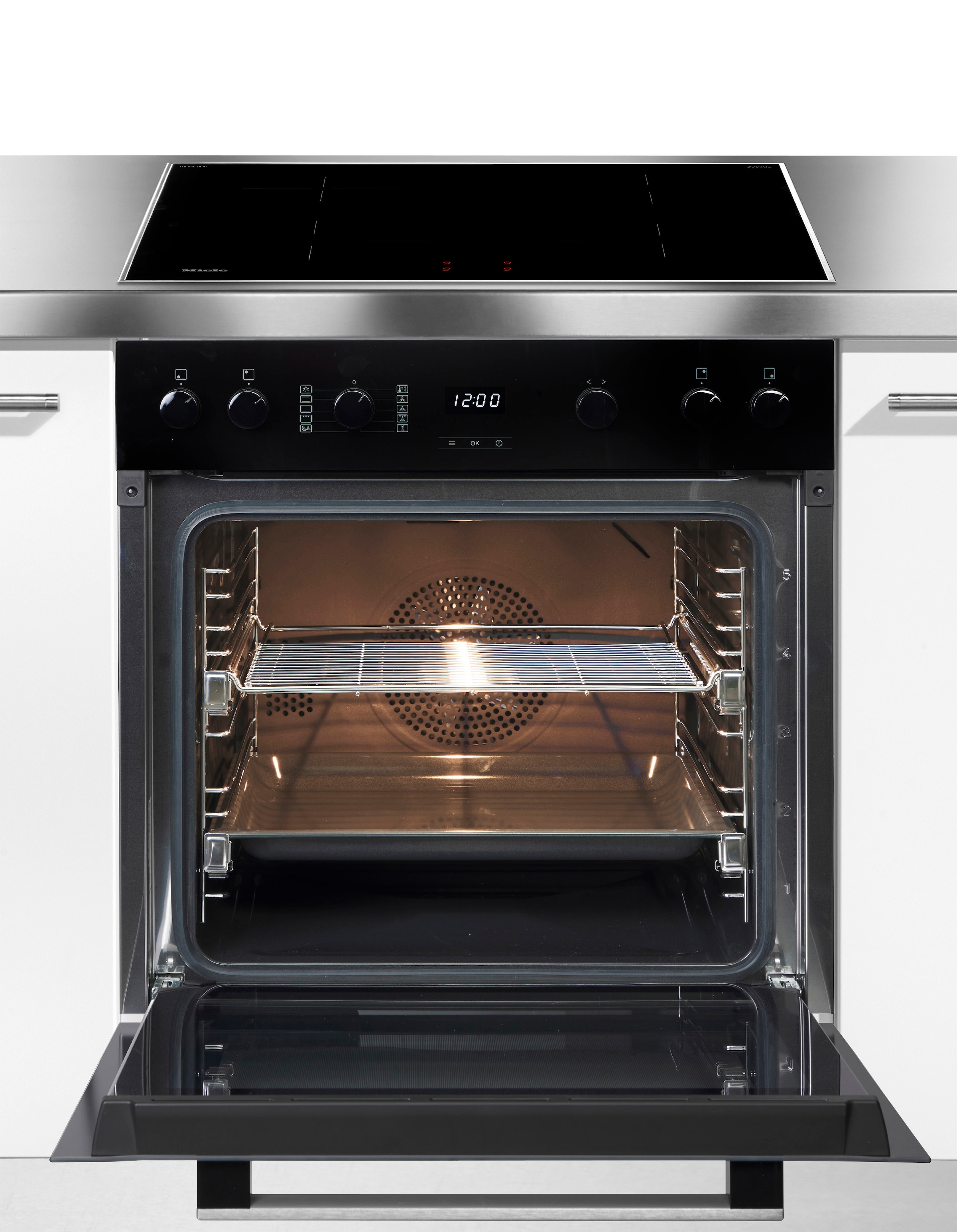 Miele Induktions Herd-Set »H2459I D OBSW + KM 7061 FR«, mit Teleskopauszug nachrüstbar, PerfectClean Ausstattung, EasyControl Bedienung