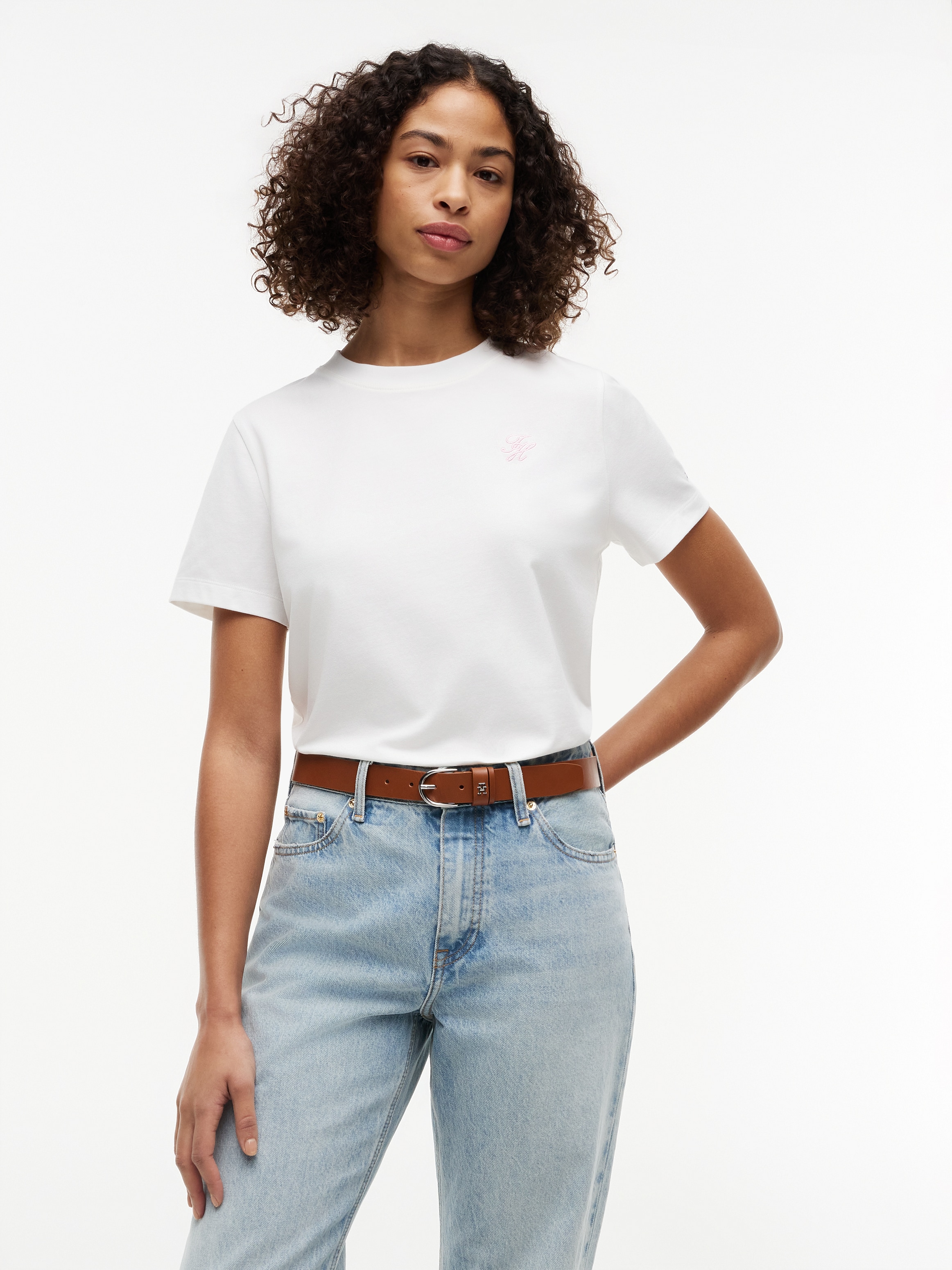 Tommy Hilfiger Kurzarmshirt »TH SCRIPT REG C-NK SS TEE« Baumwollmischung, regular fit