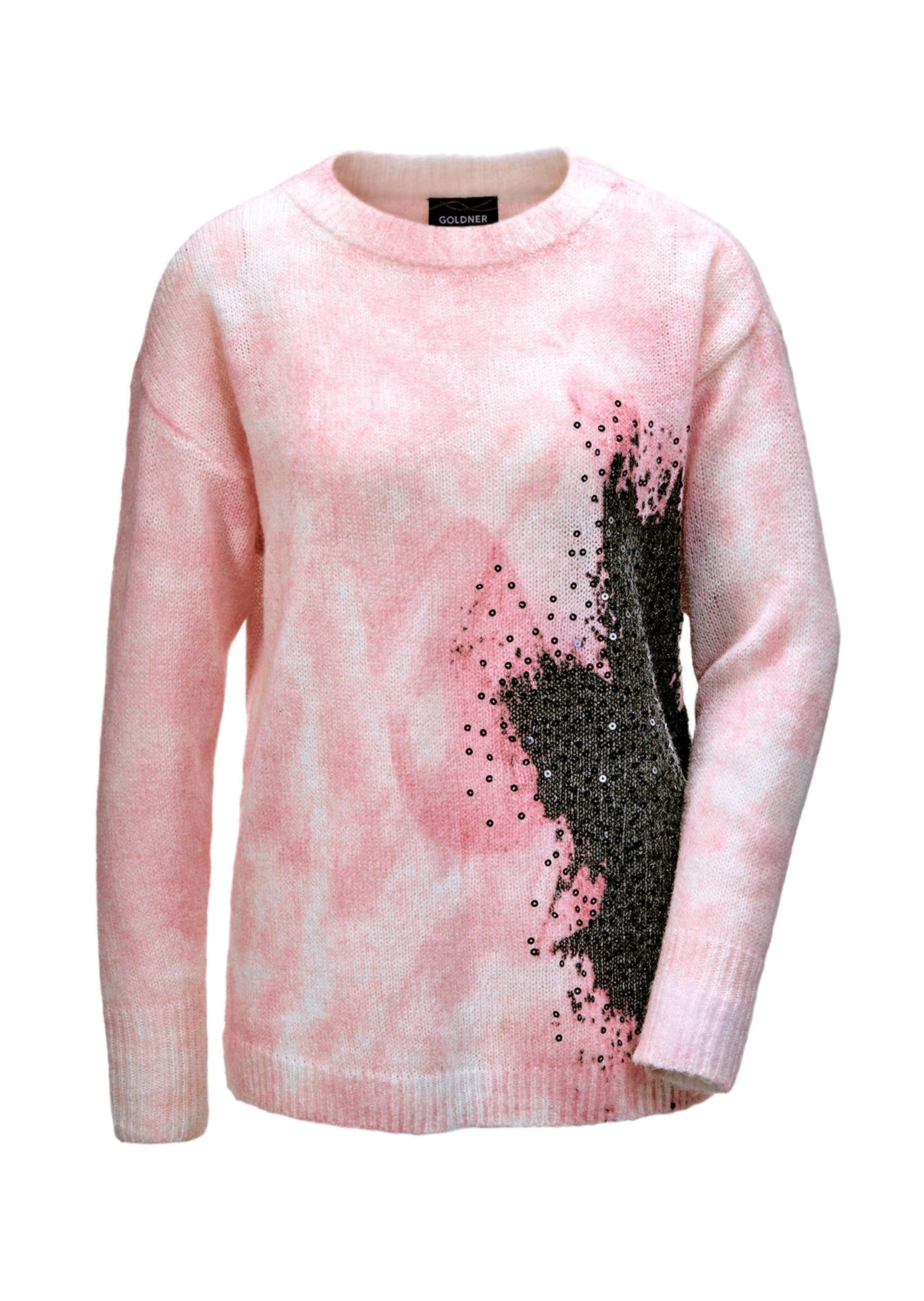 GOLDNER 2-in-1-Pullover "Kurzgröße Pullover mit femininem Druck und Pailletten" Mit glänzenden Pailletten
