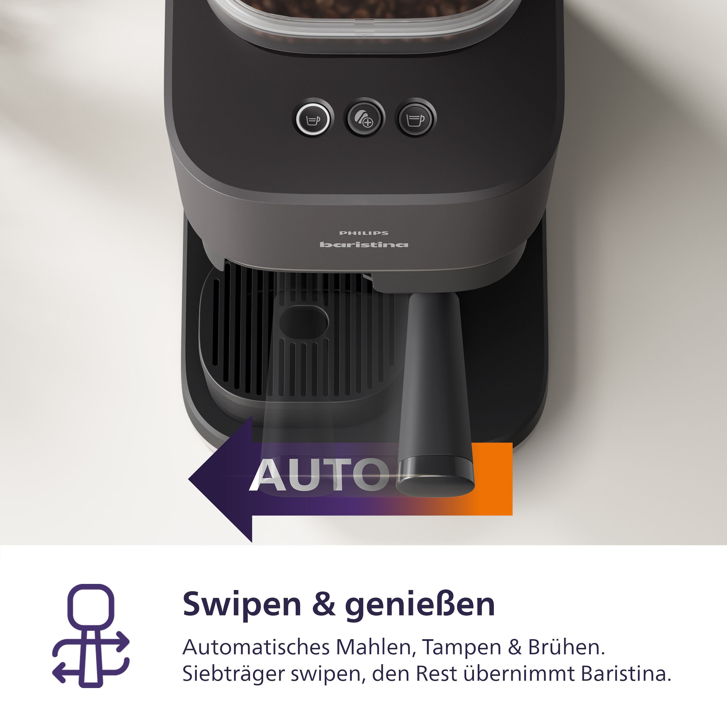 PHILIPS baristina Espressomaschine »BAR308/60 mit Mahlwerk für ganze Bohnen, Milchaufschäumer inkl.« 16 bar Pumpendruck, Schwarzgrau