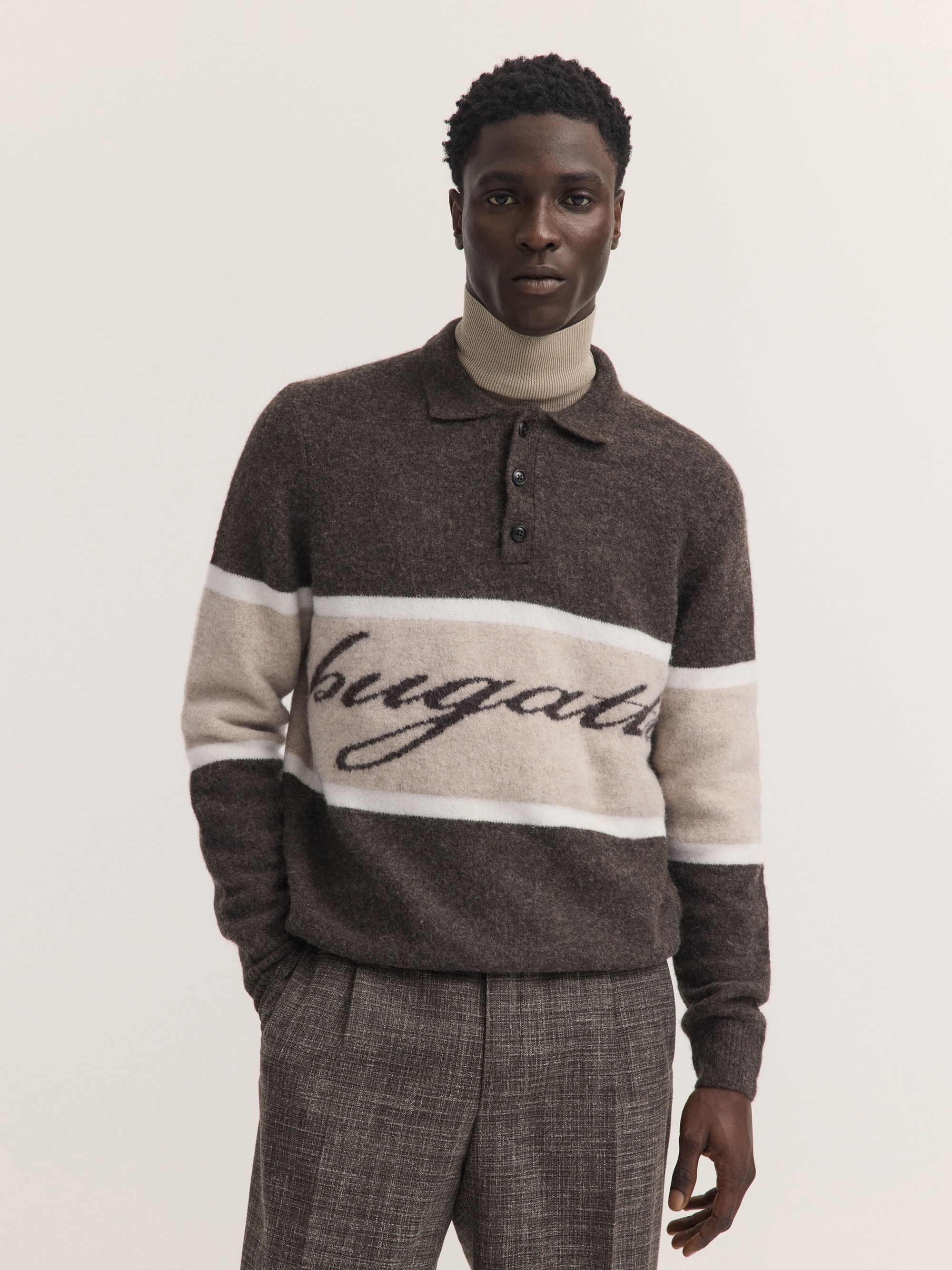bugatti Poloshirt "Regular Fit" Regular Fit Wollmix Alpaka Colorblock