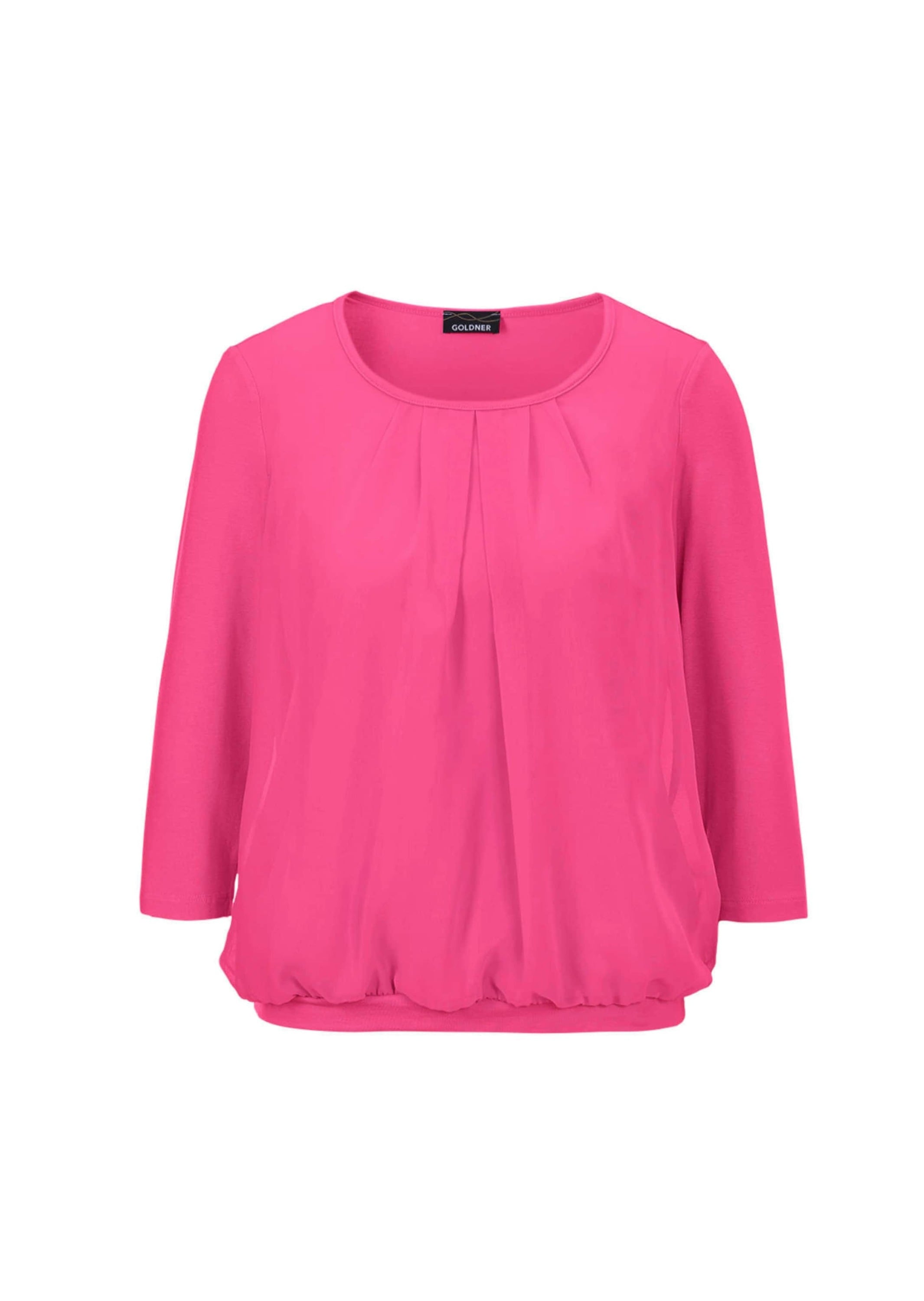 Kurzarmbluse GOLDNER "Kurzgröße Chiffon-Shirt mit 3/4-Arm, Rundhals", Damen, Gr. 20, rosa (pink), Obermaterial: 95% Viskose CV. 5% Elasthan EL., Casual, Gerade, Blusen, keine/nicht relevant