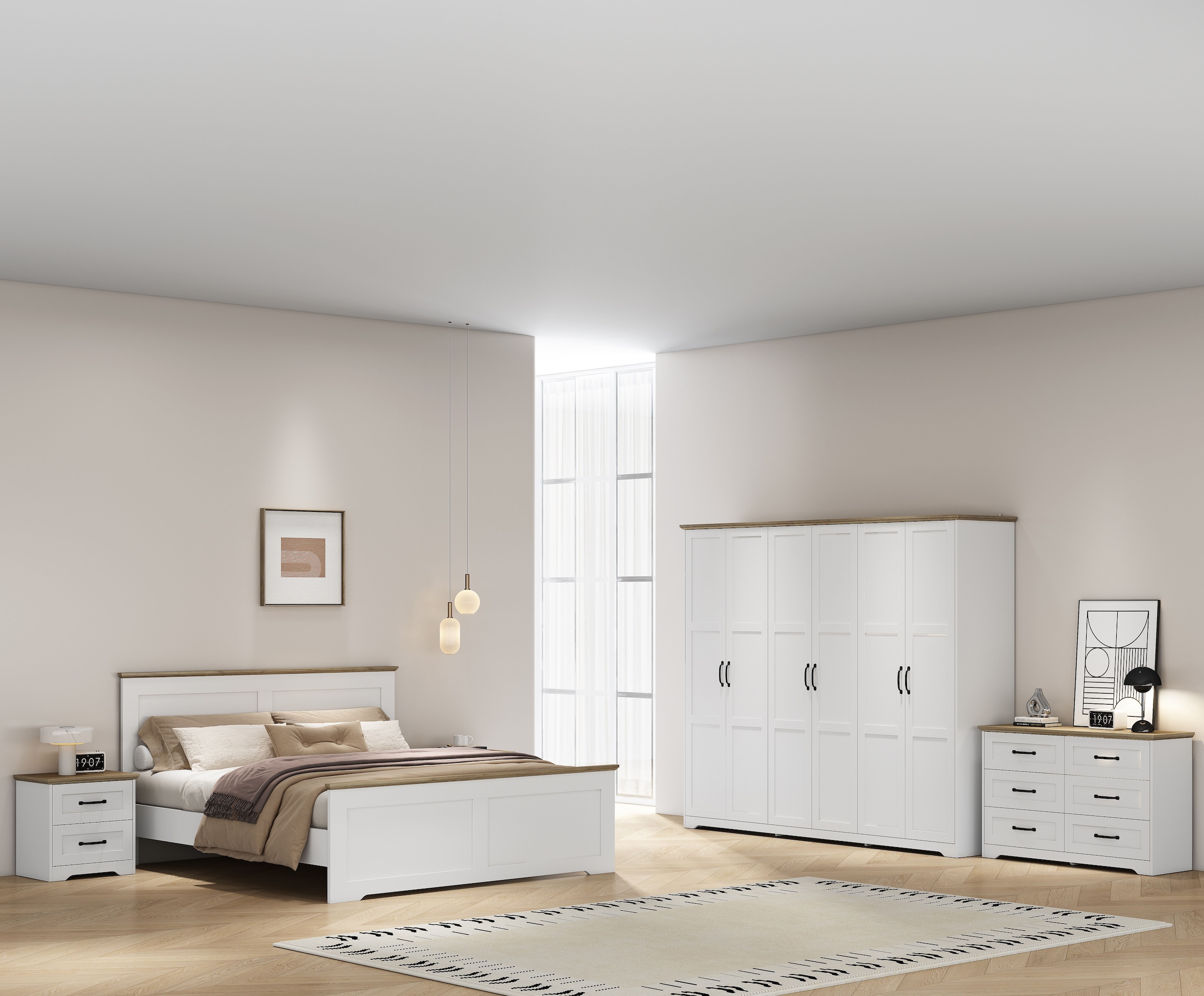 OTTO home Kleiderschrank »Emmilia Schrank Schlafzimmerschrank im Landhaus Design« Mit vielen Einlegeböden und Softclose,  Landhaus Schrank mit  6 Türen Breite 226,5cm Höhe 2m