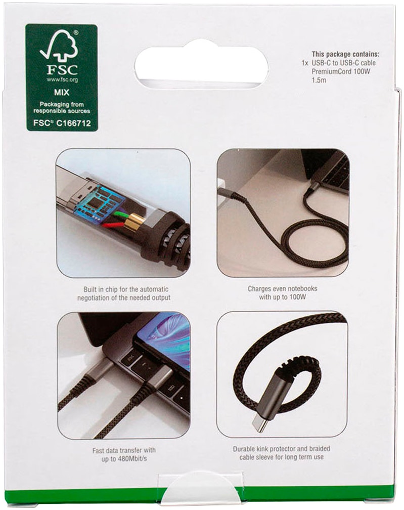 4smarts USB-Kabel »PremiumCord USB-C auf USB-C 100W«, USB Typ C-USB Typ C, 150,00 cm